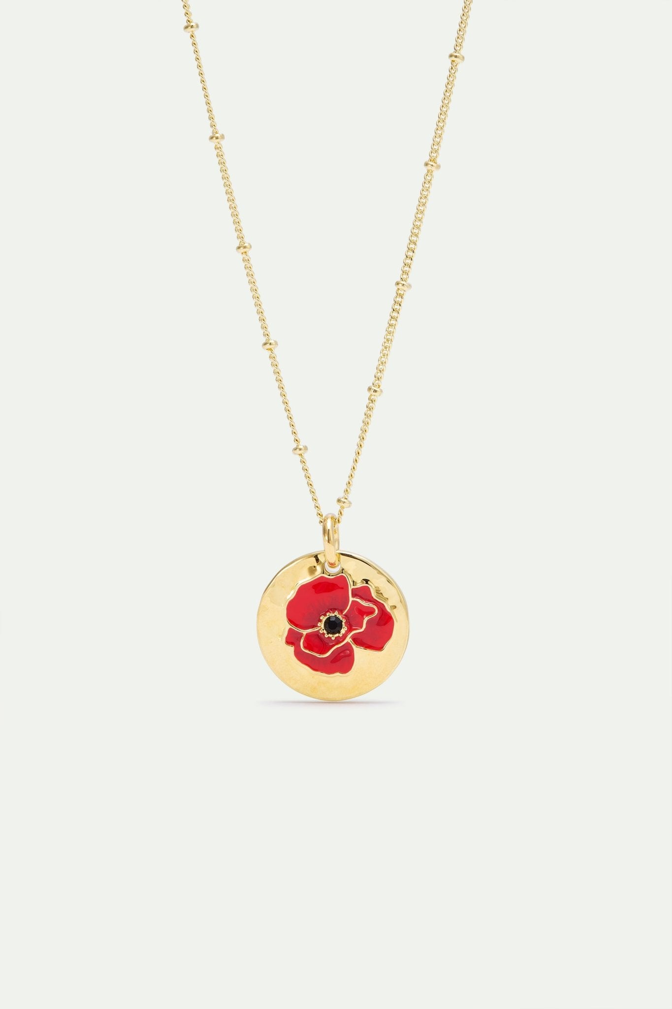 Pendant Necklace With Poppy On Gold Medallion | AXOC3011 - Les Nereides