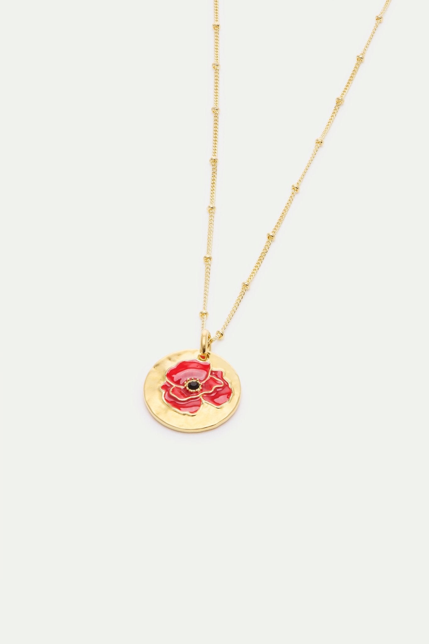 Pendant Necklace With Poppy On Gold Medallion | AXOC3011 - Les Nereides