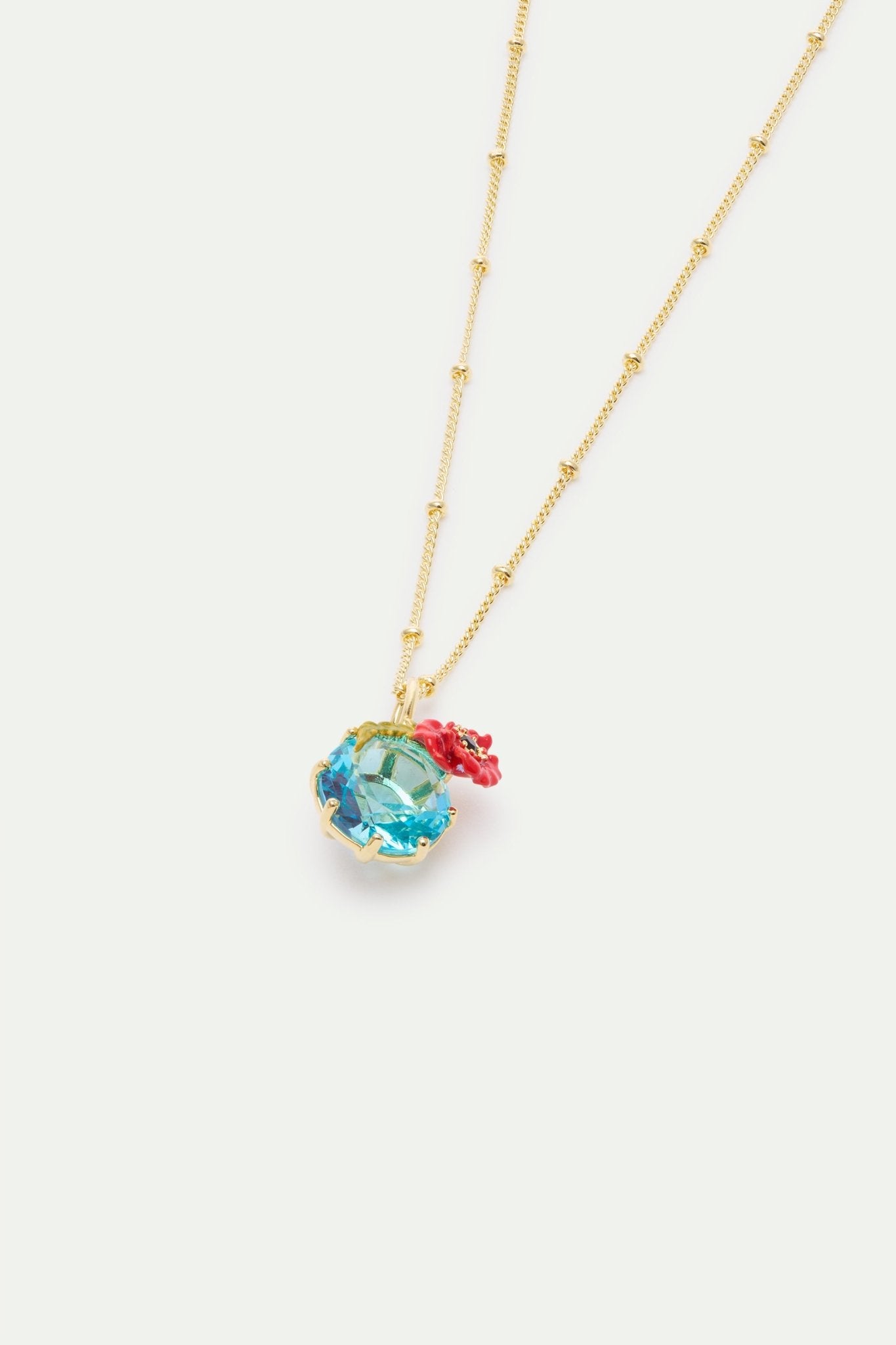 Pendant Necklace With Round Blue Stone And Poppie | AXOC3021 - Les Nereides