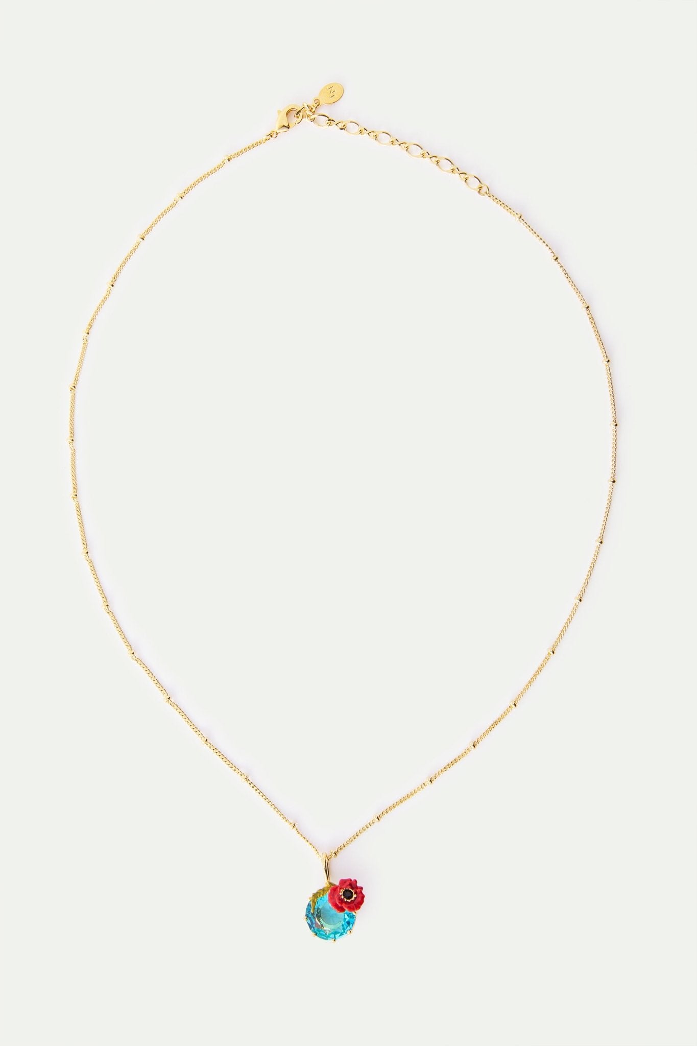 Pendant Necklace With Round Blue Stone And Poppie | AXOC3021 - Les Nereides