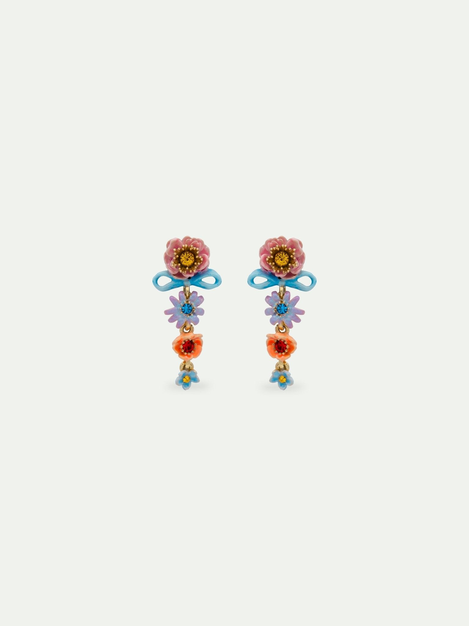 Pink and blue flowers and fine ribbon dangle earrings | AVVE1011 - Les Nereides