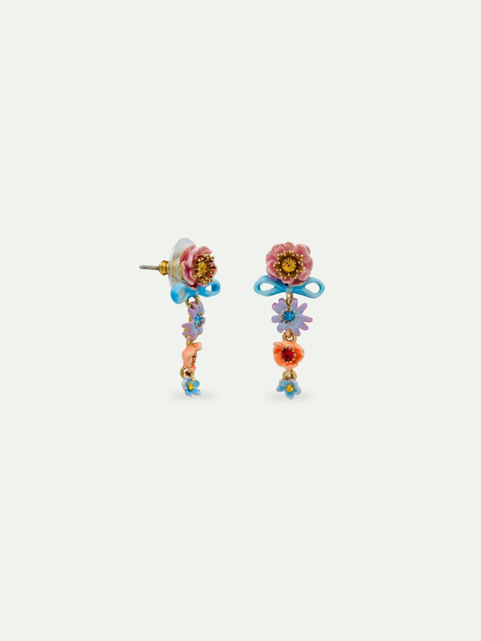 Pink and blue flowers and fine ribbon dangle earrings | AVVE1011 - Les Nereides