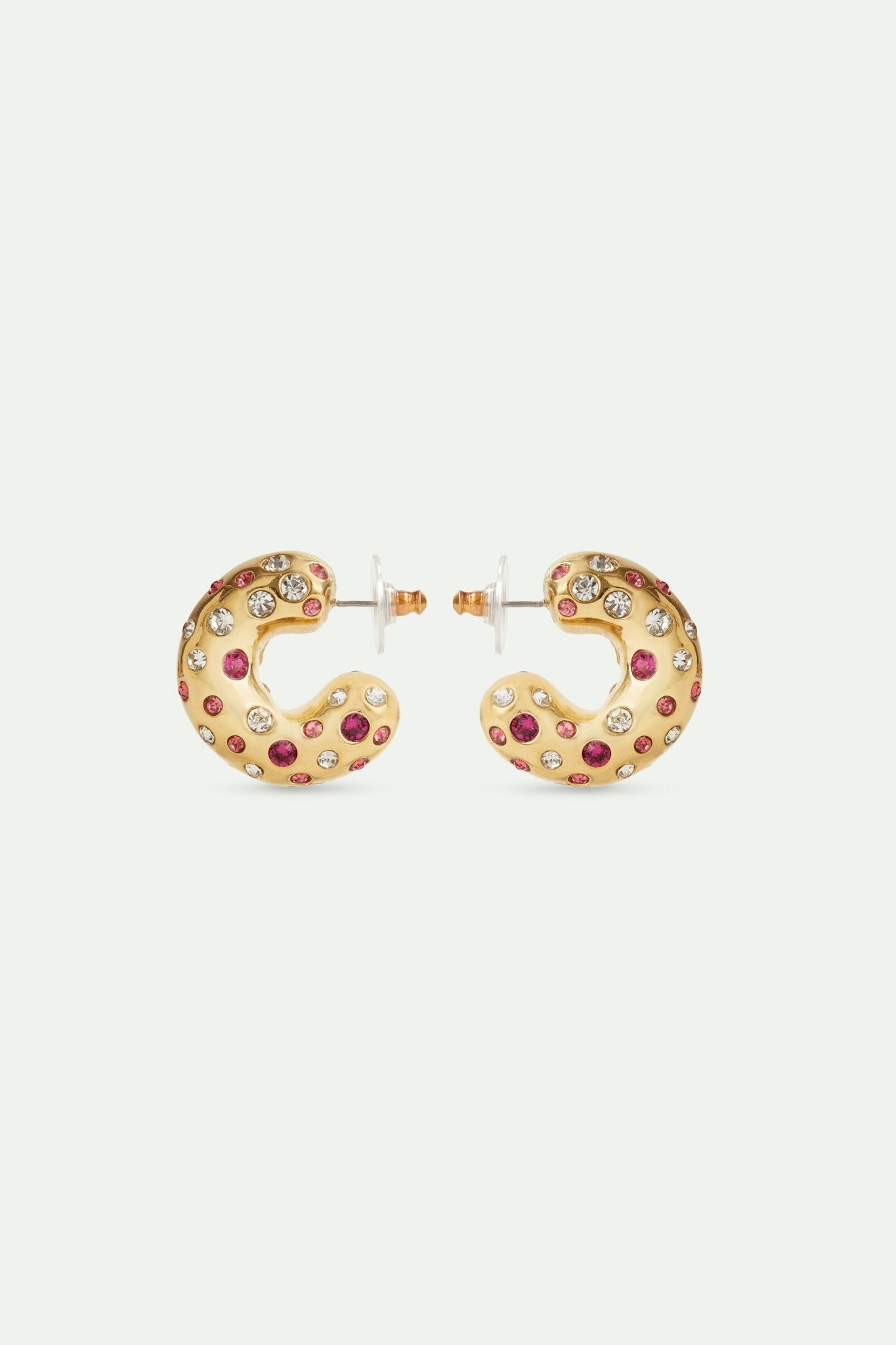 Pink and white crystal golden hoop earrings | AVLA1031 - Les Nereides