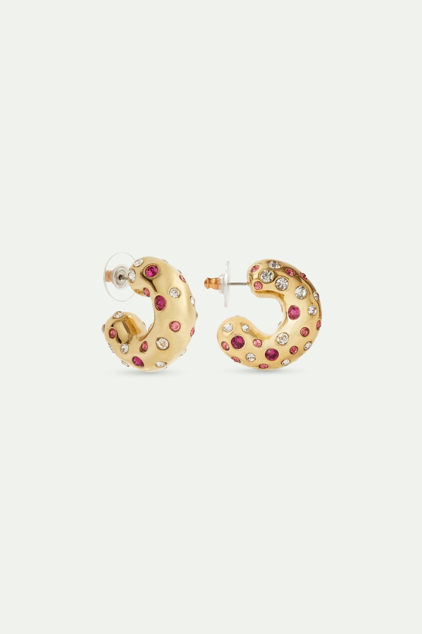 Pink and white crystal golden hoop earrings | AVLA1031 - Les Nereides