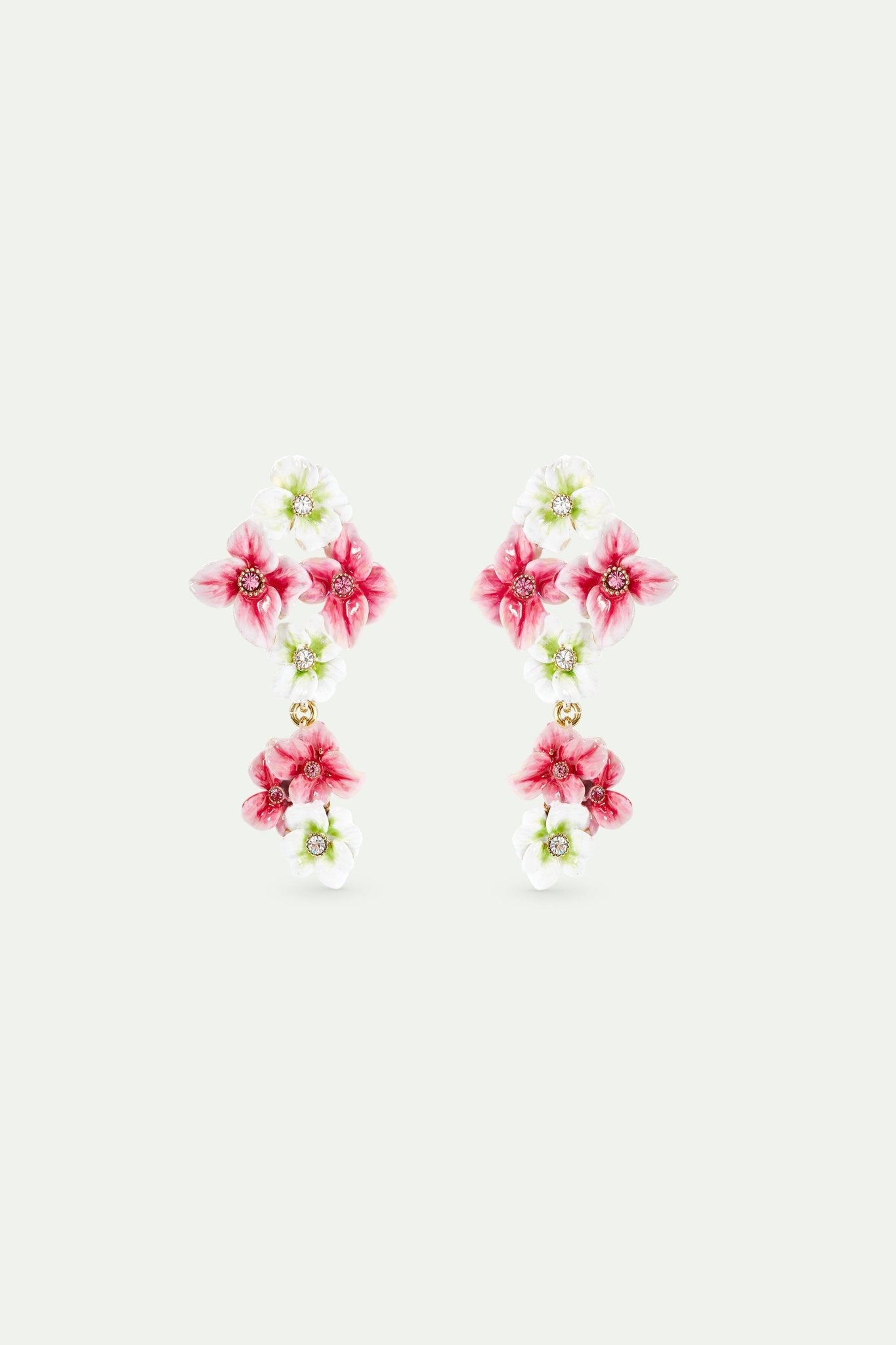 Pink and white hydrangea flower dangle earrings | AVJH1071 - Les Nereides