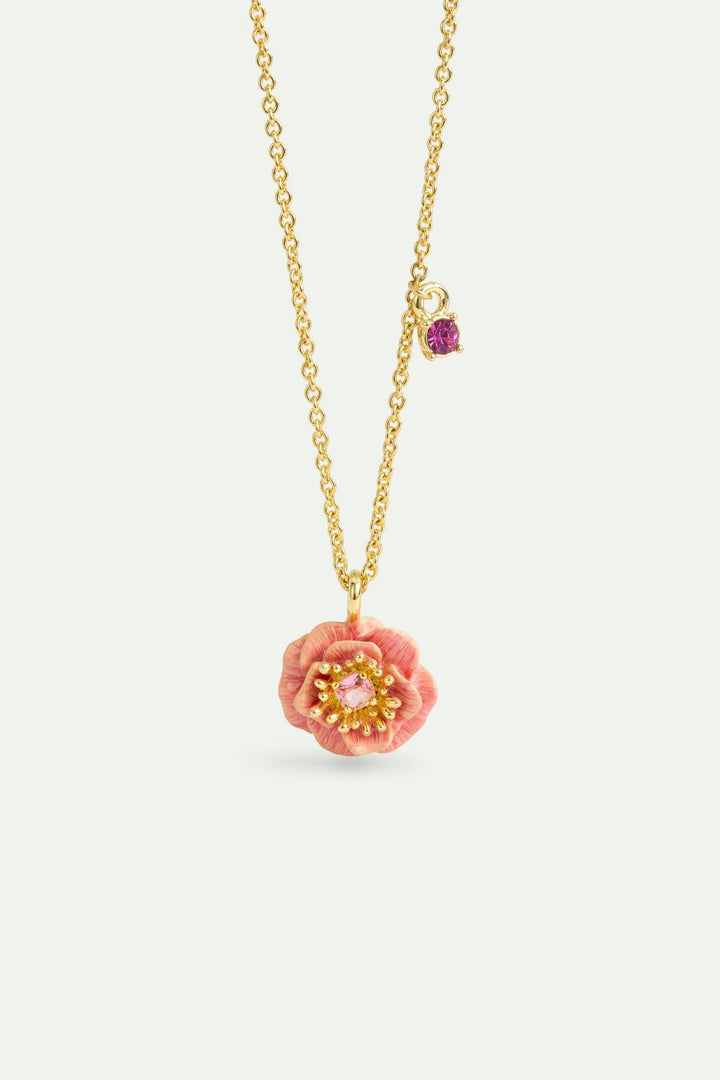 Pink Anemone And Crystal Pendant Necklace | AWBB3051 - Les Nereides