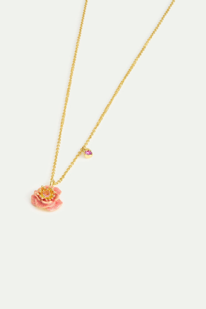 Pink Anemone And Crystal Pendant Necklace | AWBB3051 - Les Nereides