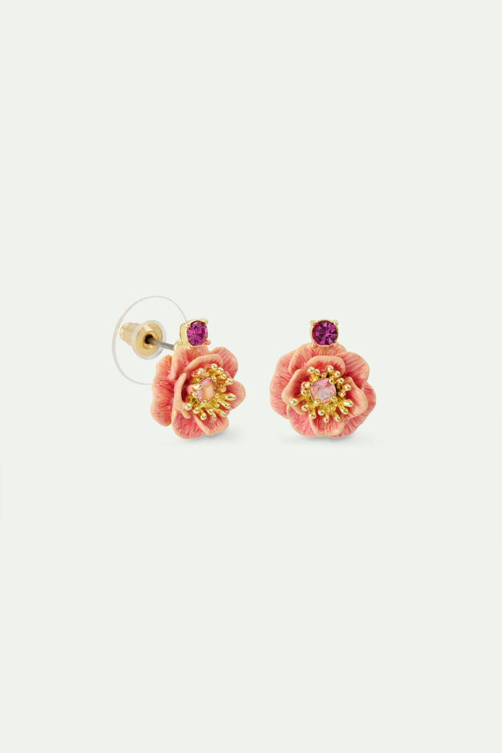 Pink Anemone And Crystal Sleeper Earrings | AWBB1051 - Les Nereides