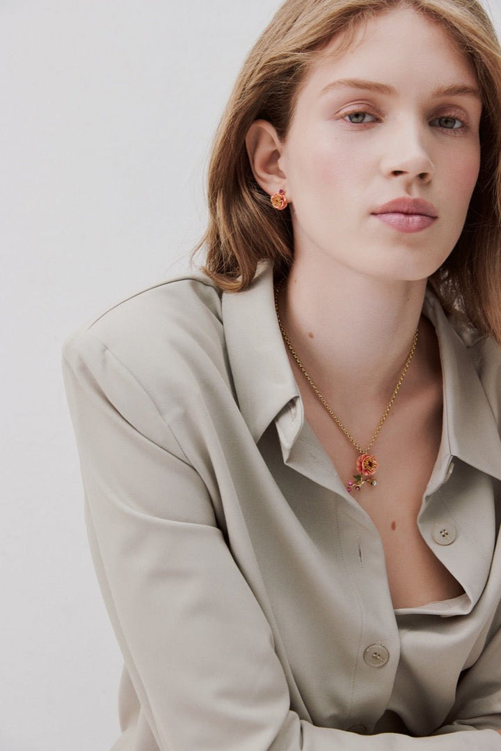 Pink Anemone And Crystal Sleeper Earrings | AWBB1051 - Les Nereides