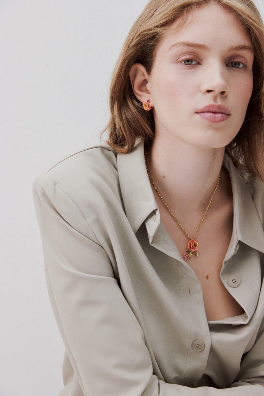 Pink Anemone And Crystal Sleeper Earrings | AWBB1051 - Les Nereides