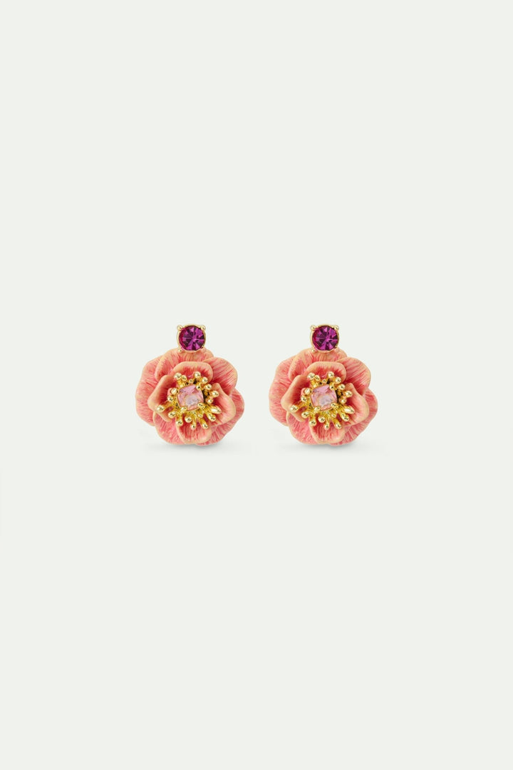 Pink Anemone And Crystal Sleeper Earrings | AWBB1051 - Les Nereides