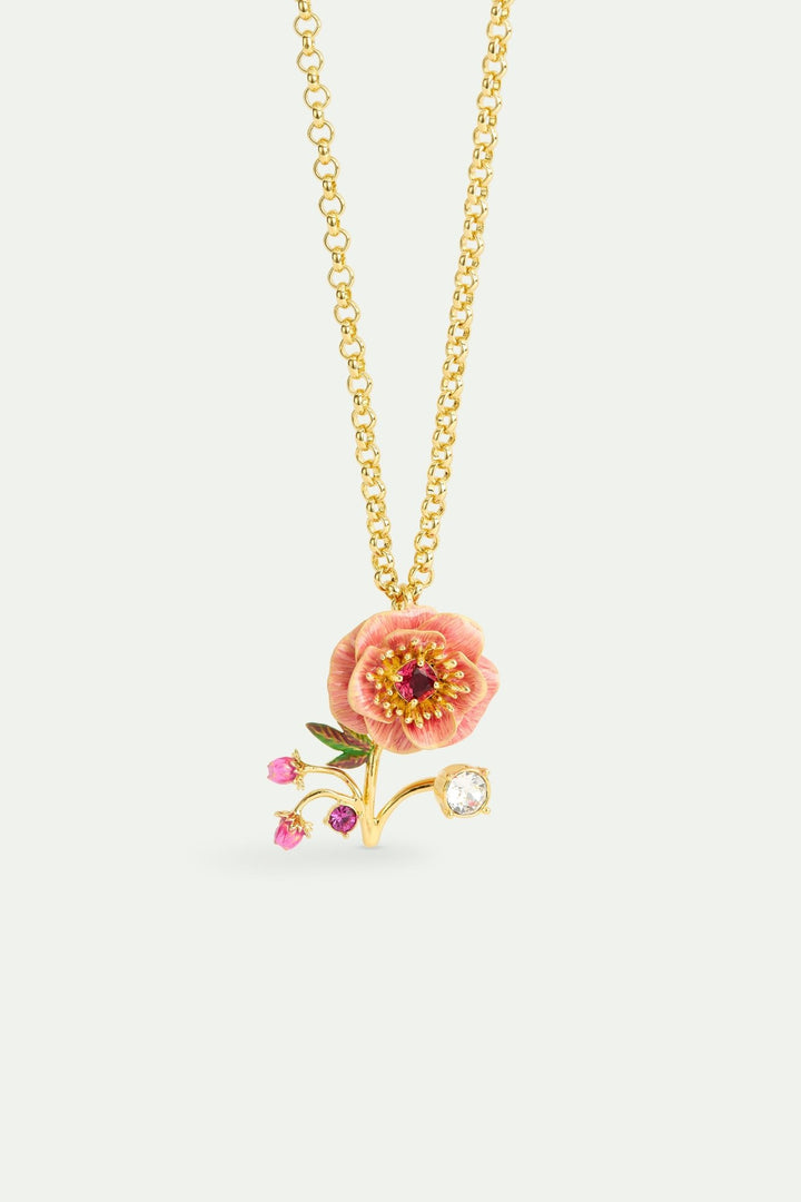 Pink Anemone. Rose Bud And Crystal Necklace | AWBB3041 - Les Nereides