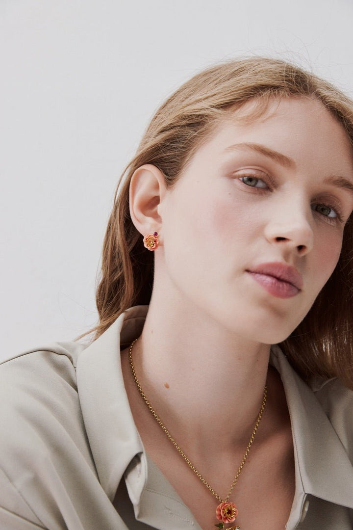 Pink Anemone. Rose Bud And Crystal Necklace | AWBB3041 - Les Nereides