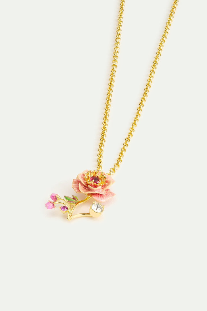 Pink Anemone. Rose Bud And Crystal Necklace | AWBB3041 - Les Nereides