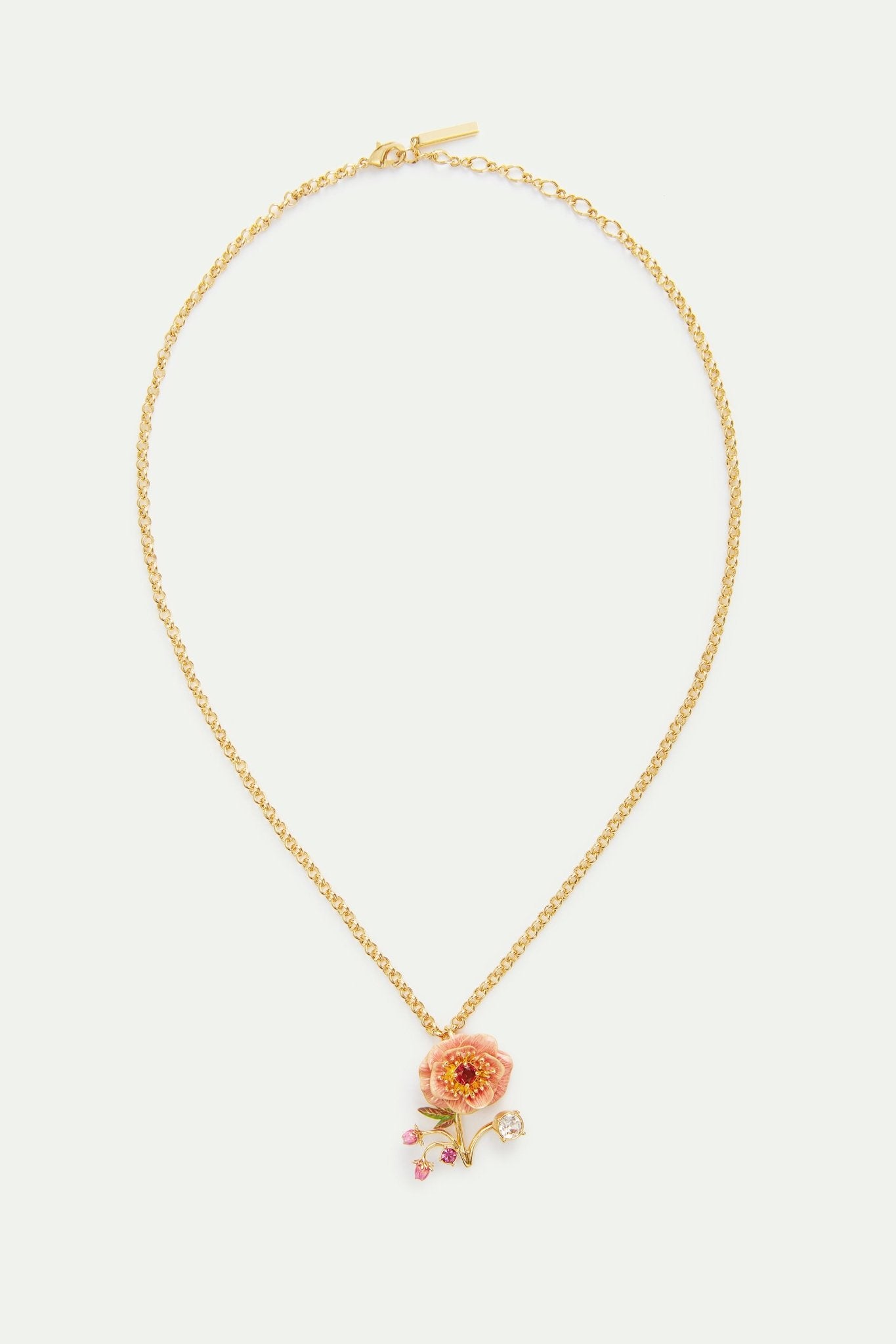 Pink Anemone. Rose Bud And Crystal Necklace | AWBB3041 - Les Nereides