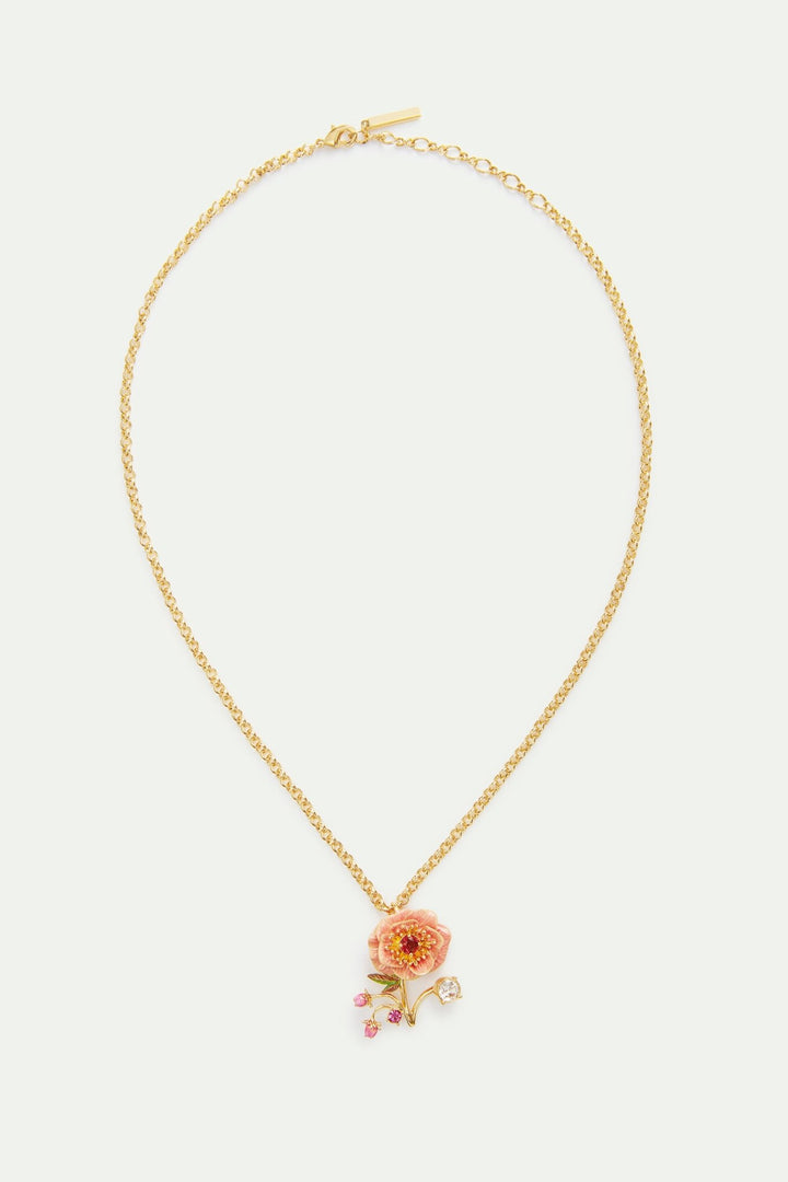 Pink Anemone. Rose Bud And Crystal Necklace | AWBB3041 - Les Nereides