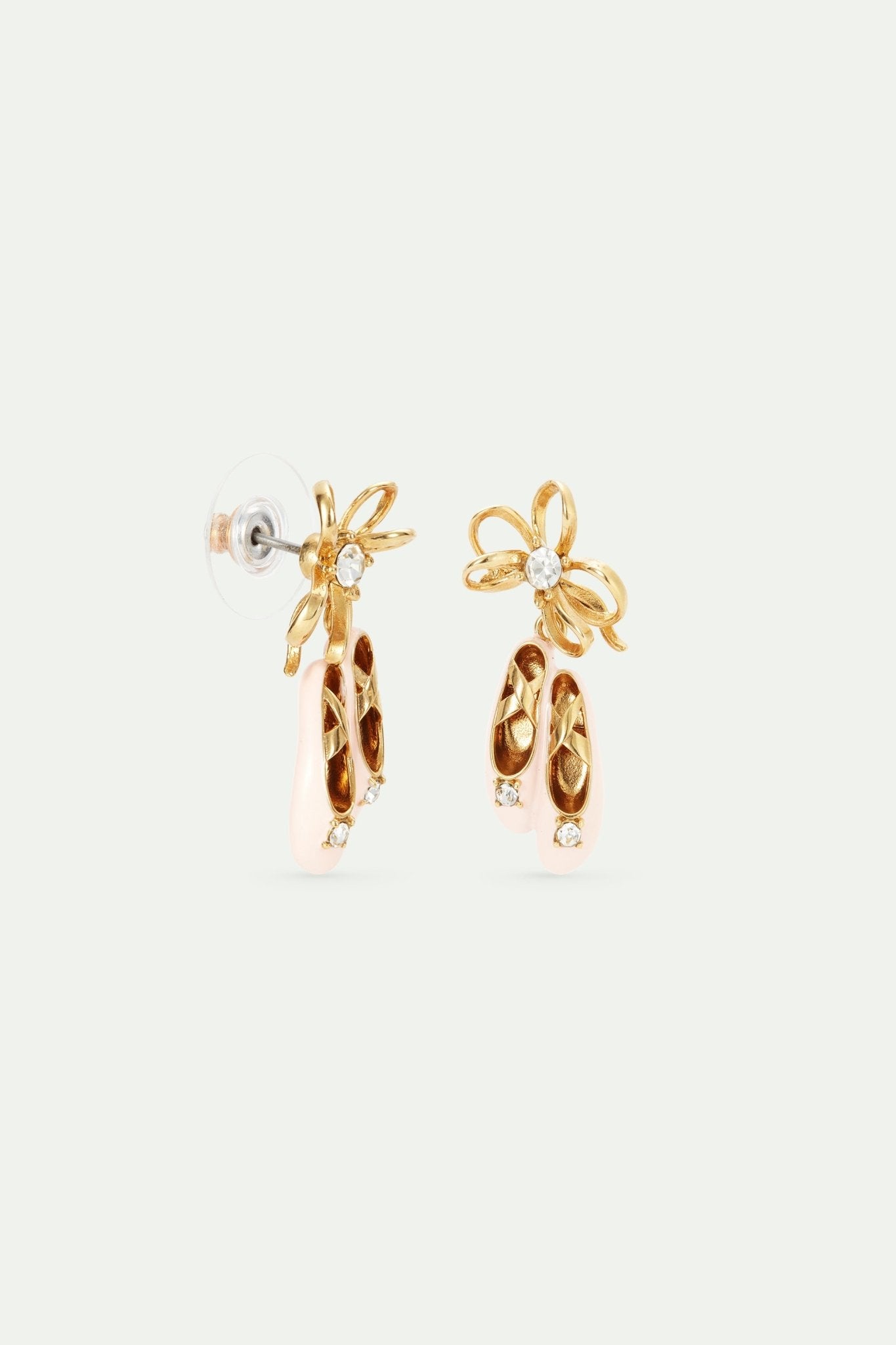 Pink ballet slippers and gold bow earrings|AVOP1061 - Les Nereides