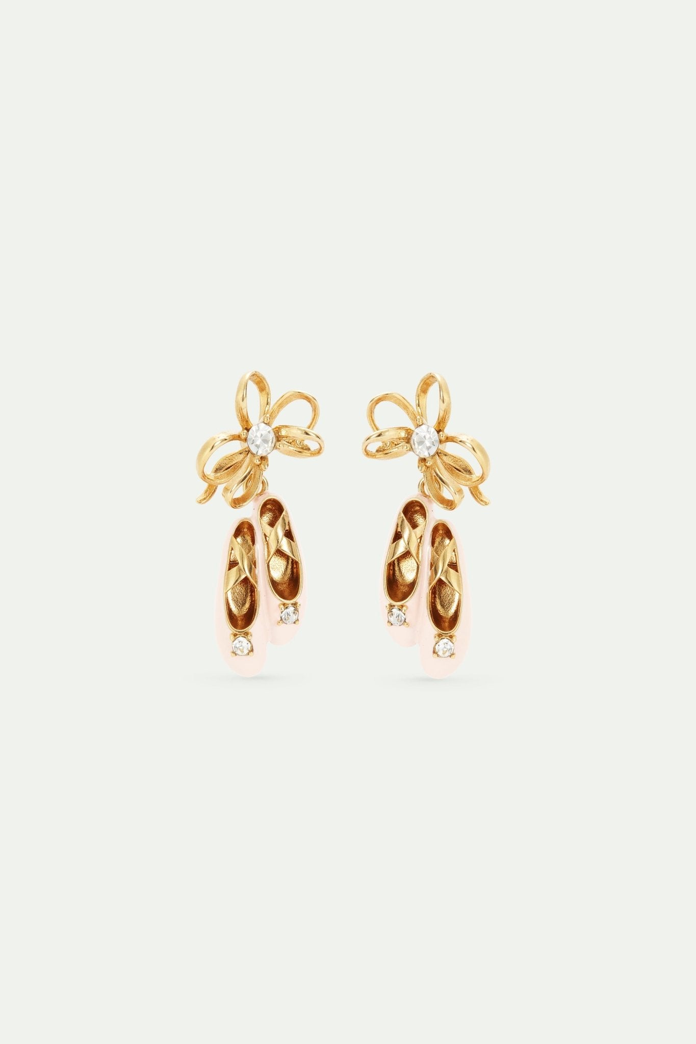 Pink ballet slippers and gold bow earrings|AVOP1061 - Les Nereides