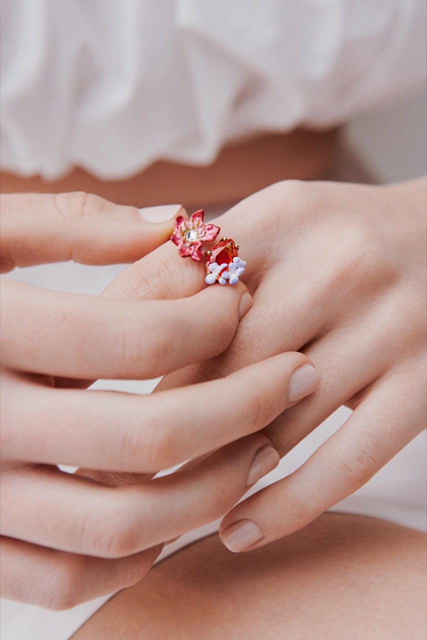 Pink Clementis, Faceted Glass And Purple Wisteria Adjustable Ring | AWMM6011 - Les Nereides