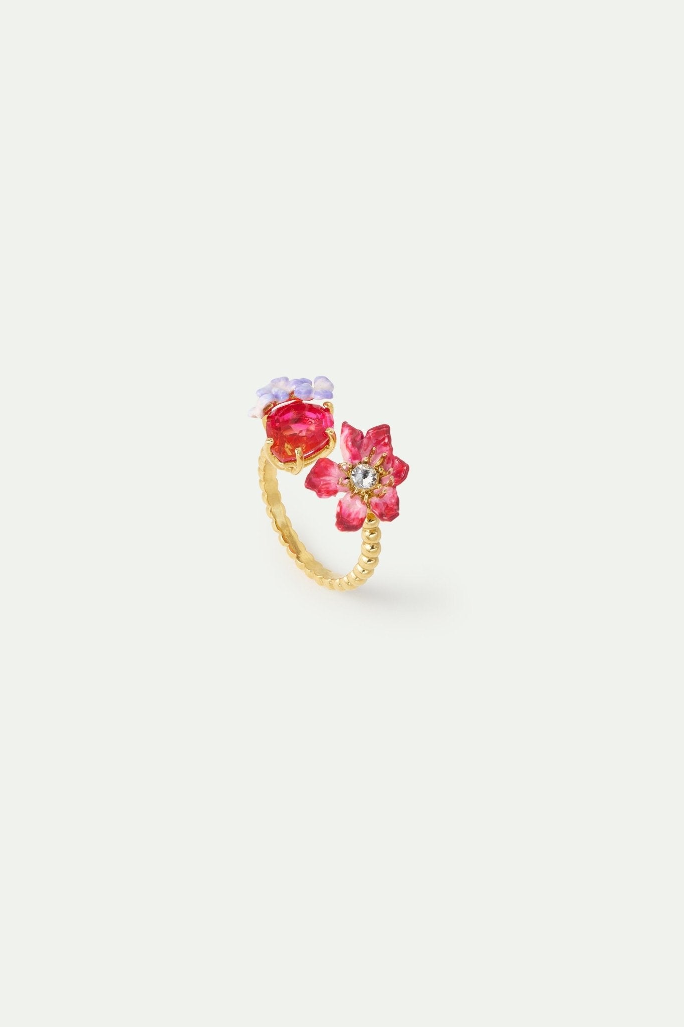 Pink Clementis, Faceted Glass And Purple Wisteria Adjustable Ring | AWMM6011 - Les Nereides