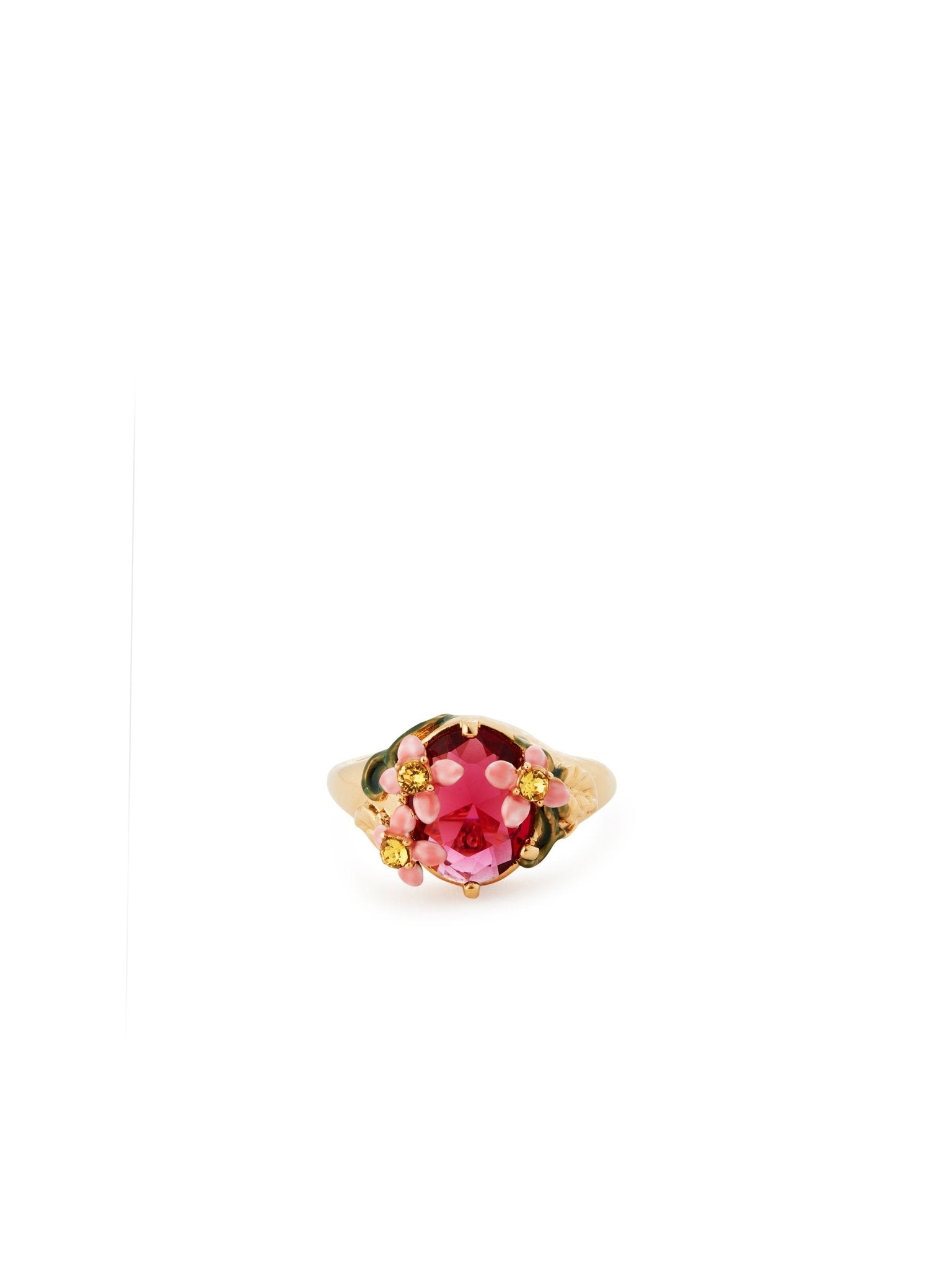 Pink Faceted Crystal And Pink Flower Cocktail Ring | AUVI6021 - Les Nereides