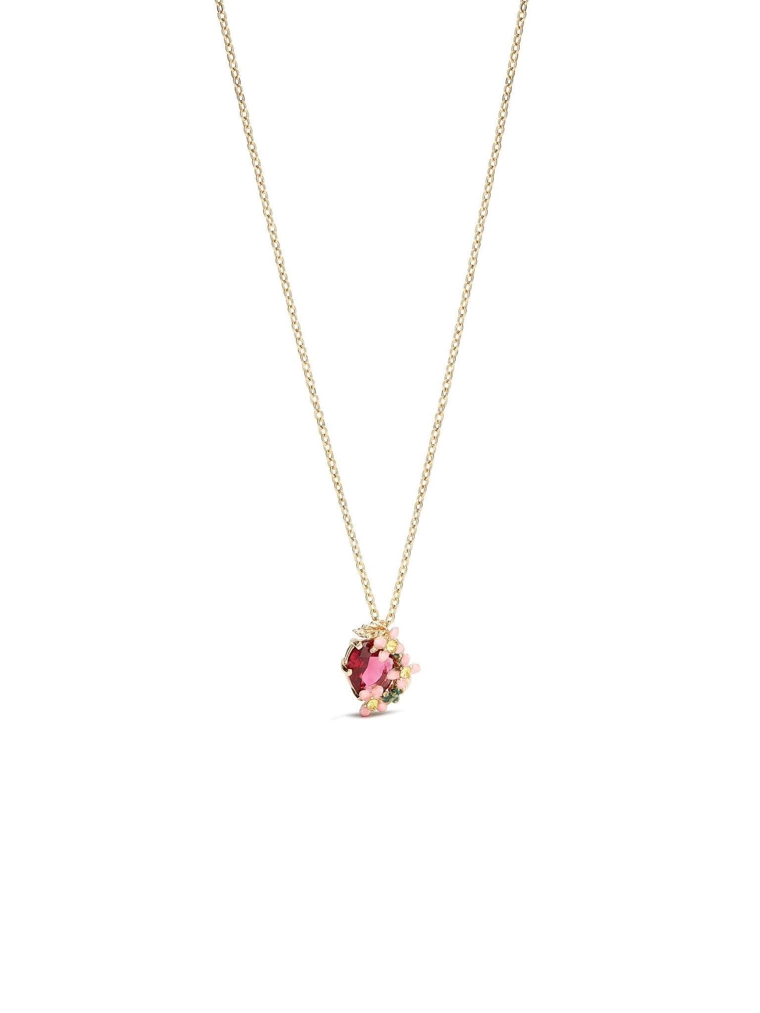 Pink Faceted Crystal And Pink Flower Pendant Necklace | AUVI3031 - Les Nereides