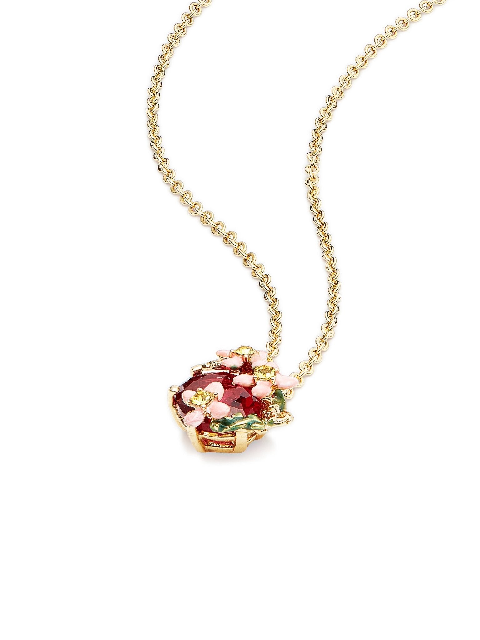 Pink Faceted Crystal And Pink Flower Pendant Necklace | AUVI3031 - Les Nereides