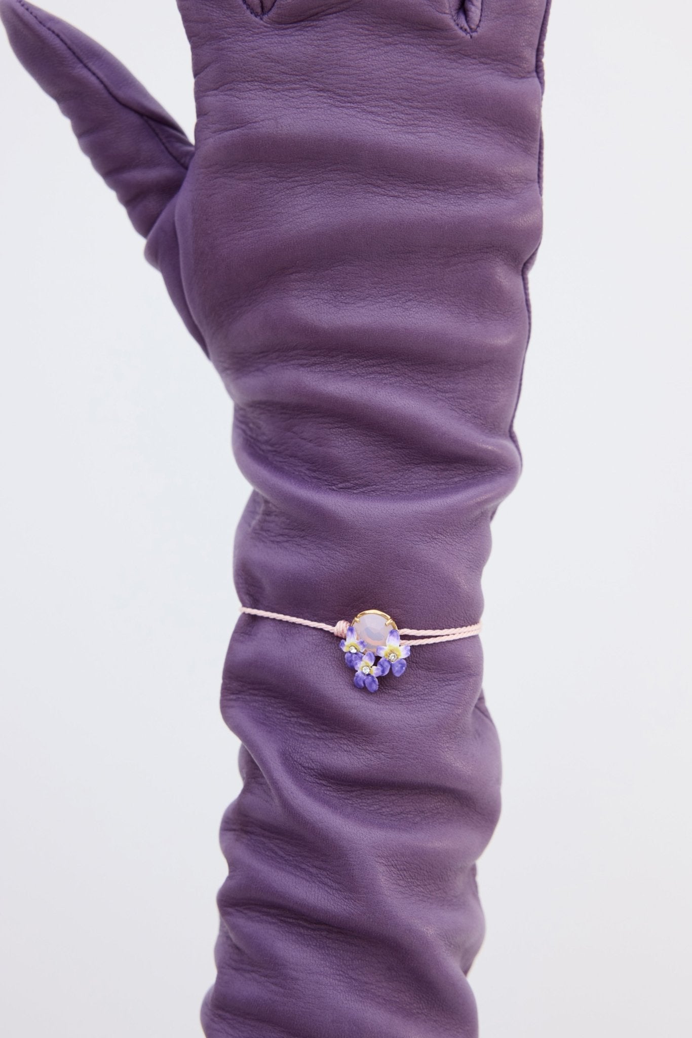 Pink Faceted Round Stone And Violet Cord Bracelet | AYCV2021 - Les Nereides