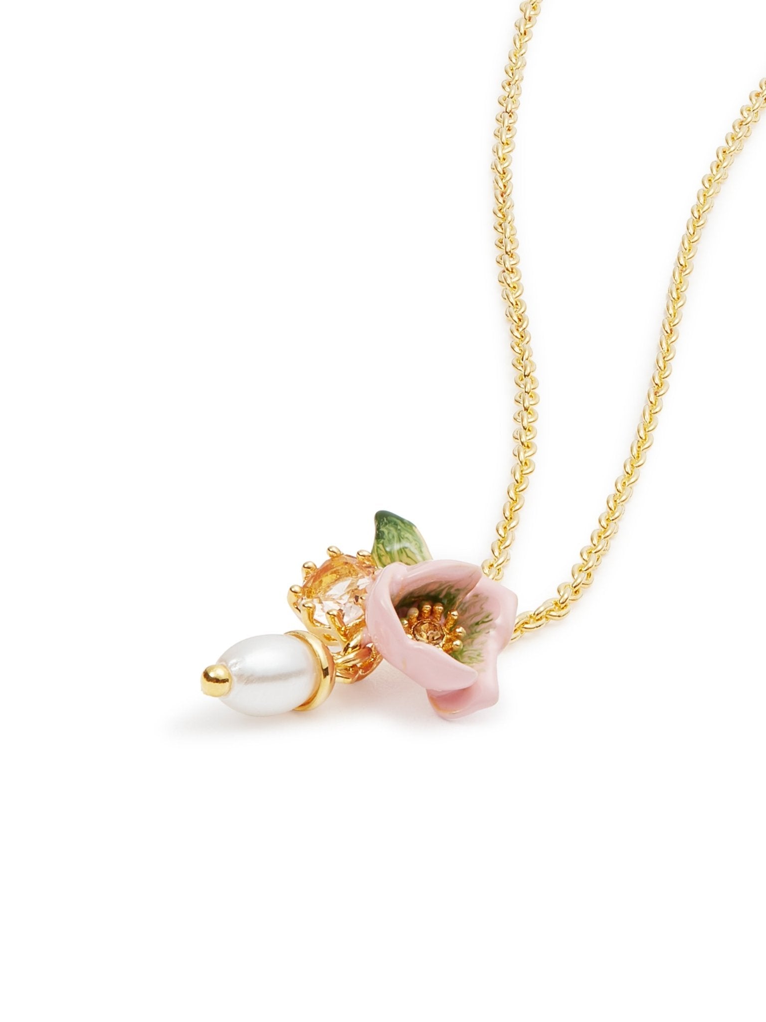 Pink Hellebore & Crystal Pearl Pendant Necklace | AUVH3041 - Les Nereides