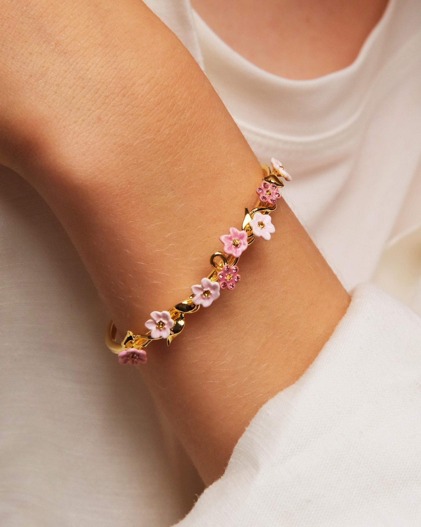 Pink Jasmine Flower Cuff Bracelet | Les Néréides Bracelet – Les