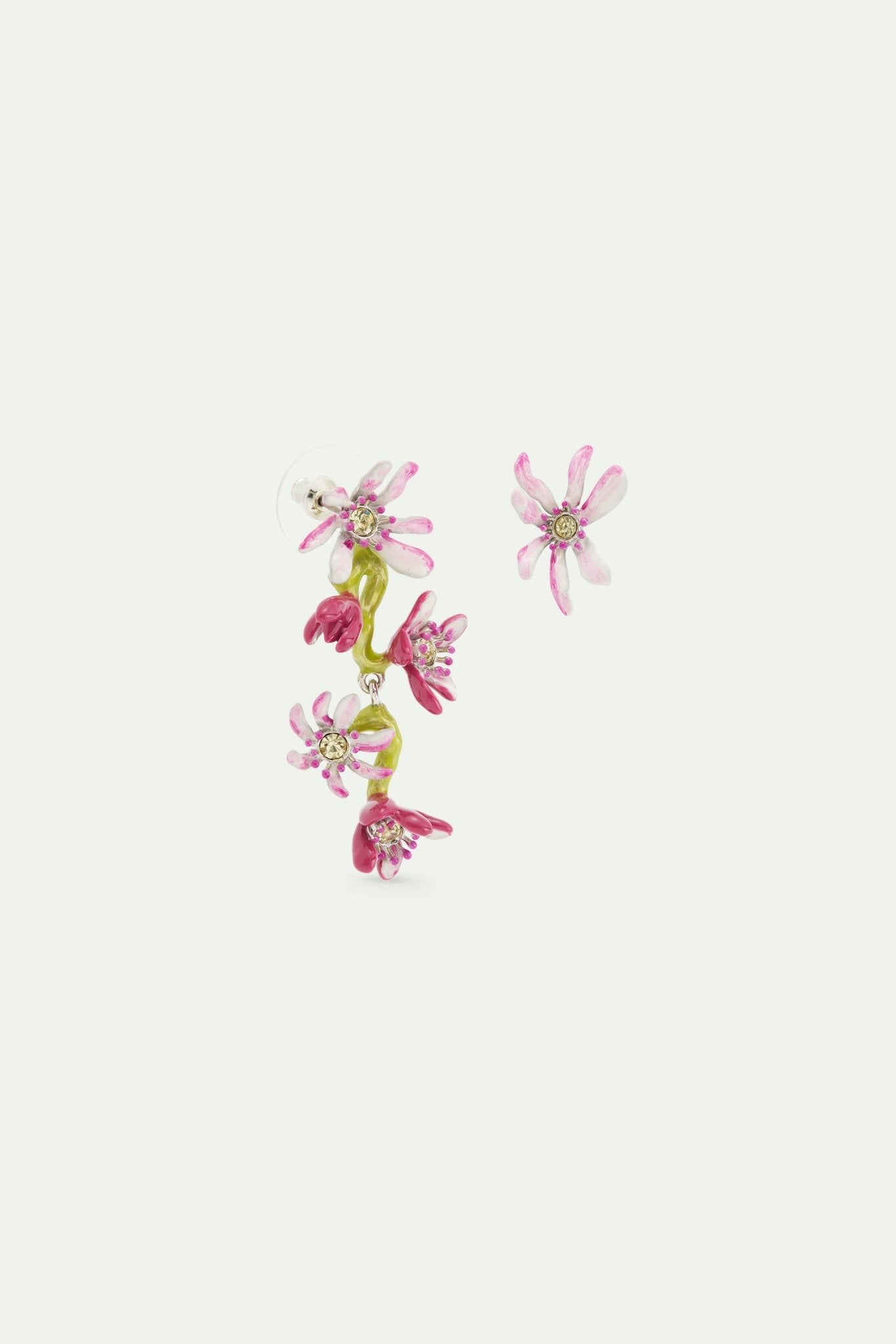 Pink magnolia flowers asymmetrical post earrings | AVFA1071 - Les Nereides
