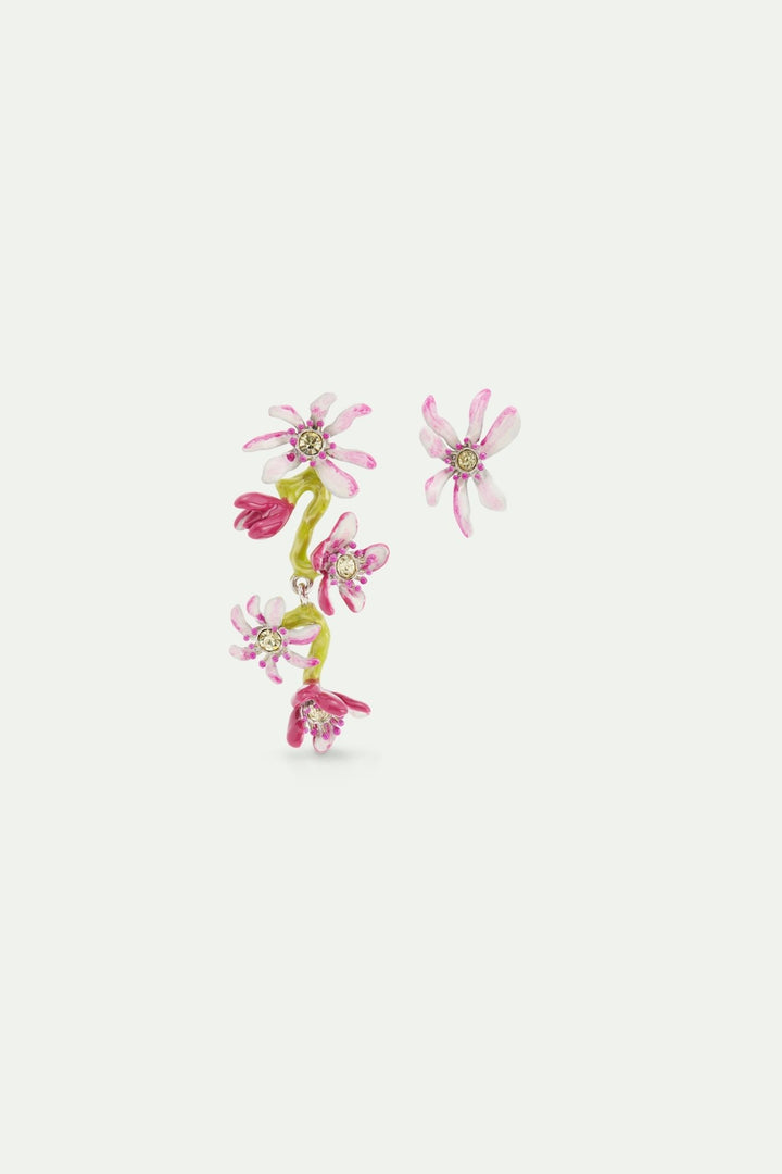 Pink magnolia flowers asymmetrical post earrings | AVFA1071 - Les Nereides