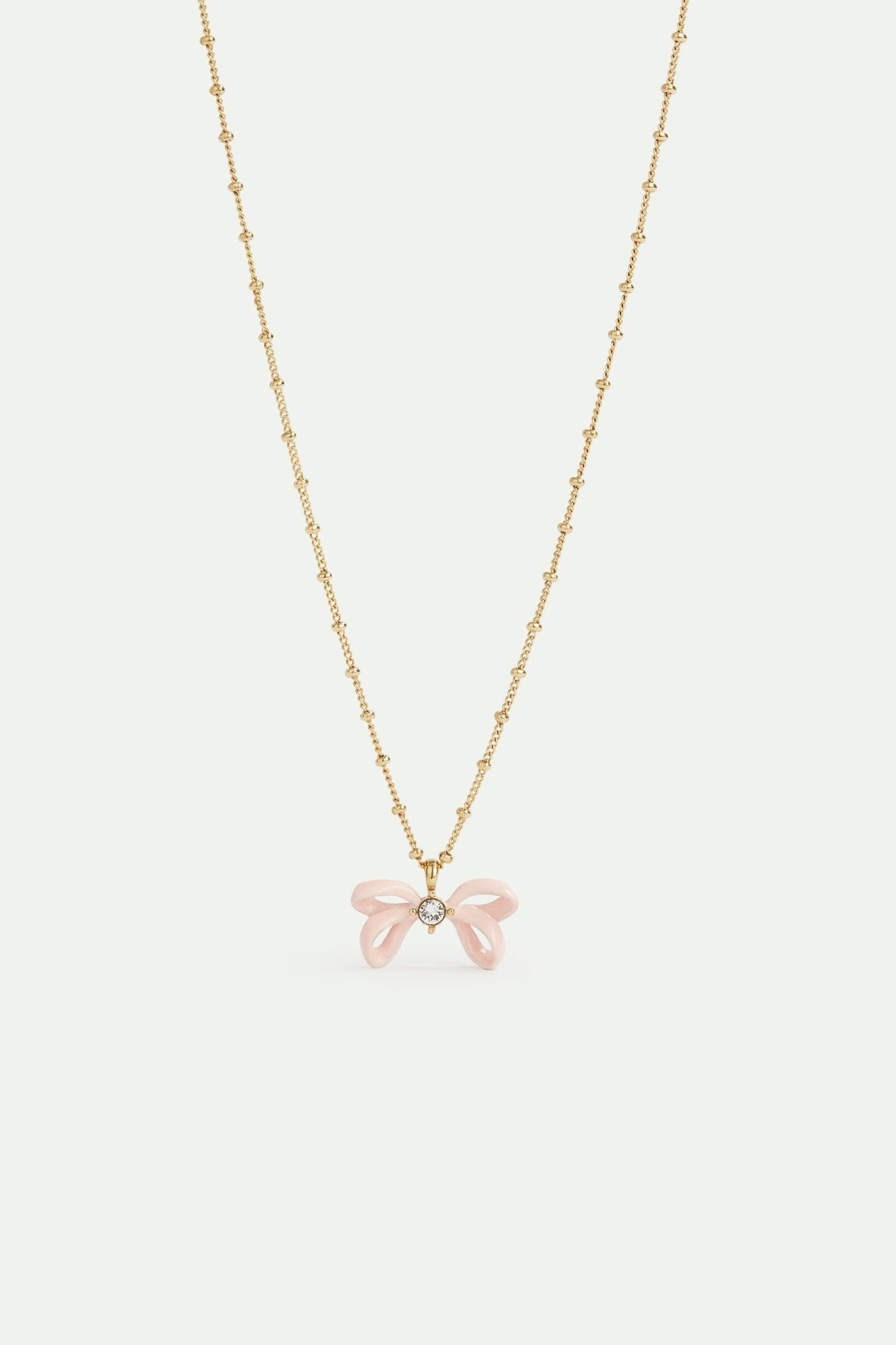 Pink ribbon and crystal pendant necklace | Les Néréides Neck – Les Nereides
