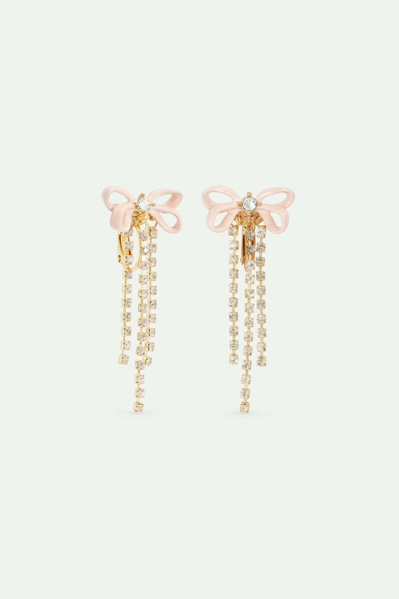 Pink Ribbon And Rhinestone Chain Earrings | AVOP1081 - Les Nereides