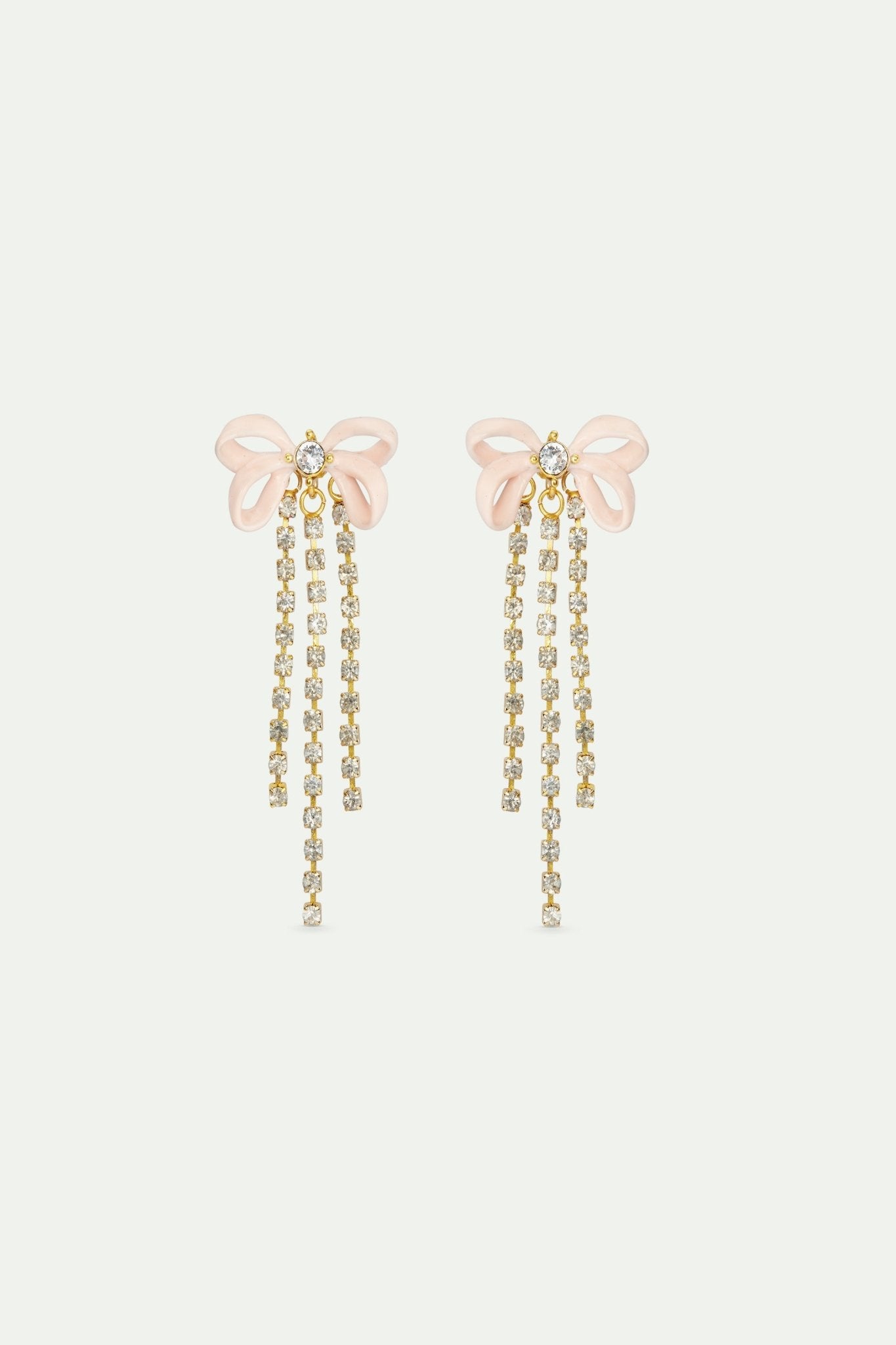Pink ribbon and rhinestone chain earrings|AVOP1081 - Les Nereides