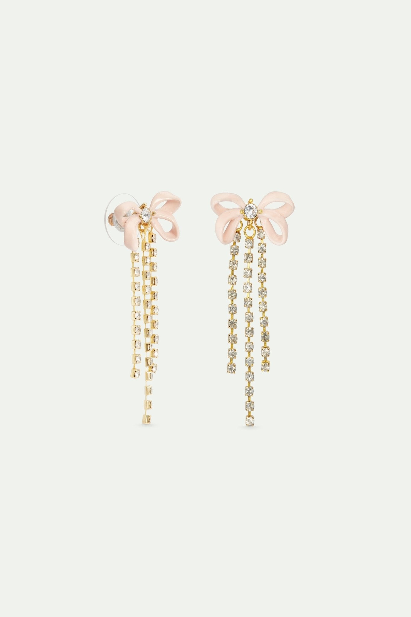 Pink ribbon and rhinestone chain earrings|AVOP1081 - Les Nereides