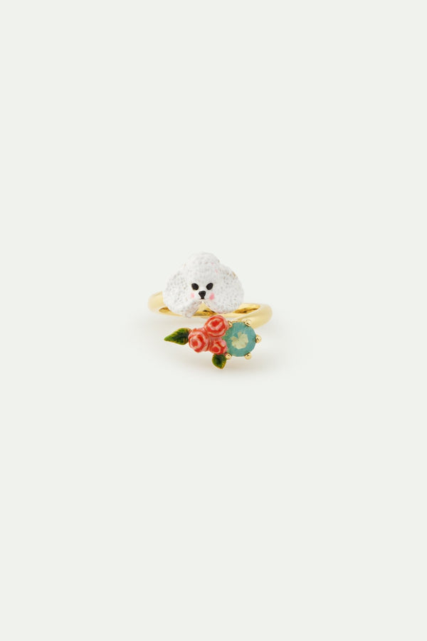 Poodle Ring With Pink Roses & Blue Stone | AWLA6011 - Les Nereides