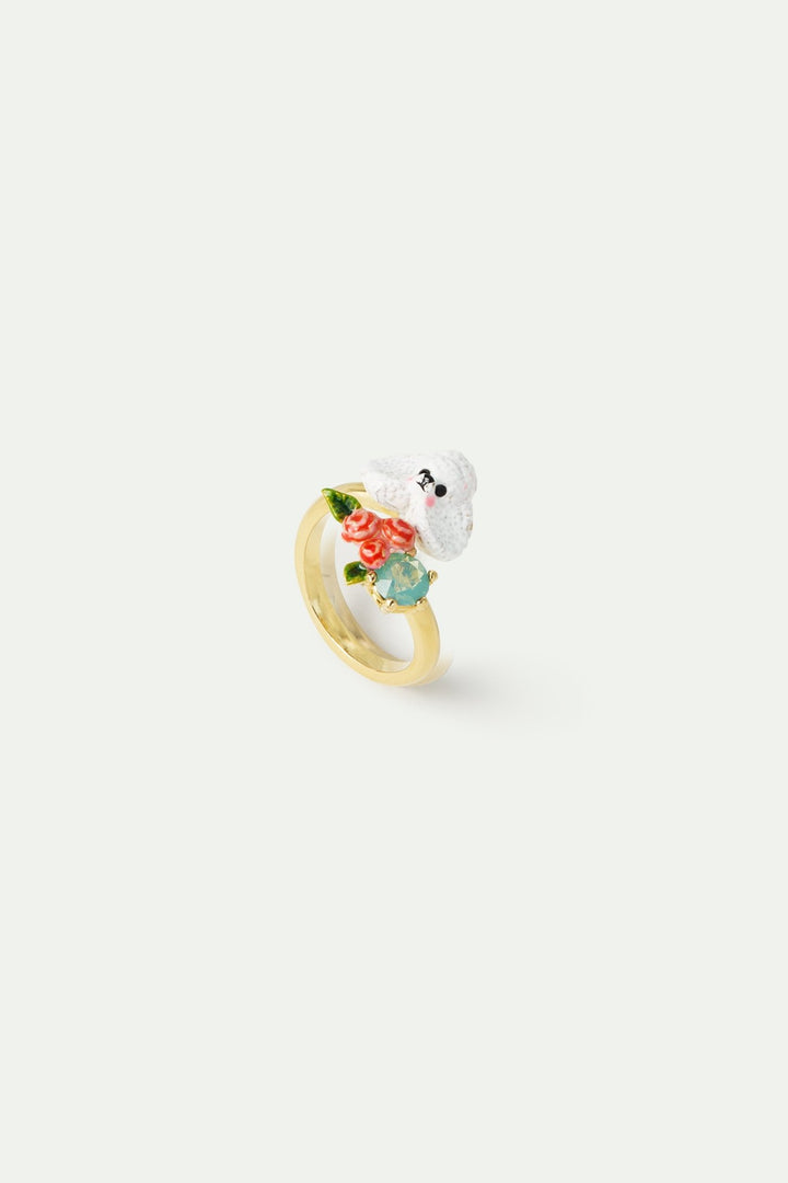Poodle Ring With Pink Roses & Blue Stone | AWLA6011 - Les Nereides