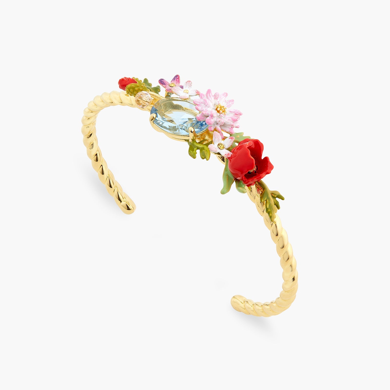 Poppy, Daisy And Blue Cut Crystal Stone Bangle Bracelet | ATPO2011 - Les Nereides