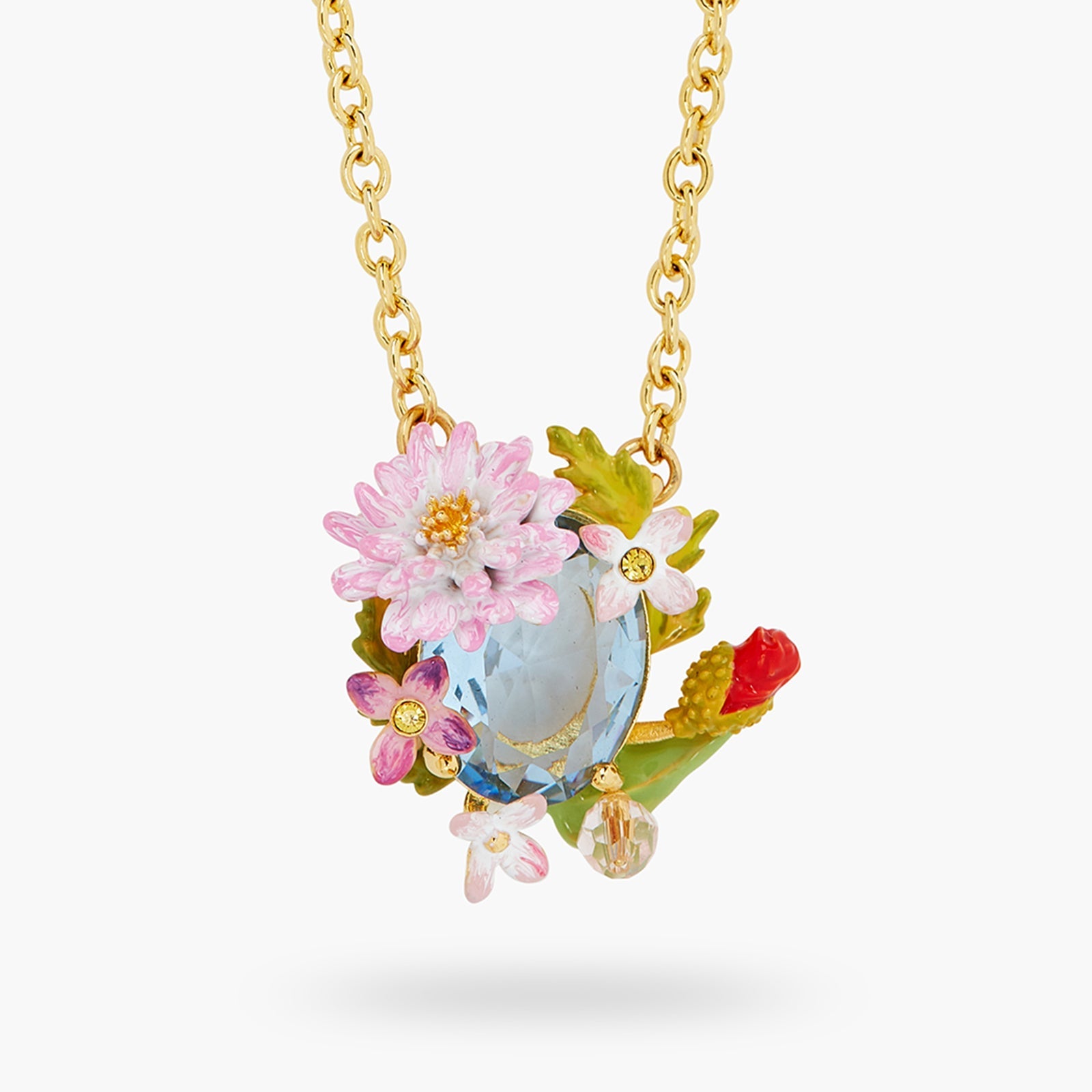 Poppy, Daisy And Blue Cut Crystal Stone Pendant Necklace | ATPO3021 - Les Nereides