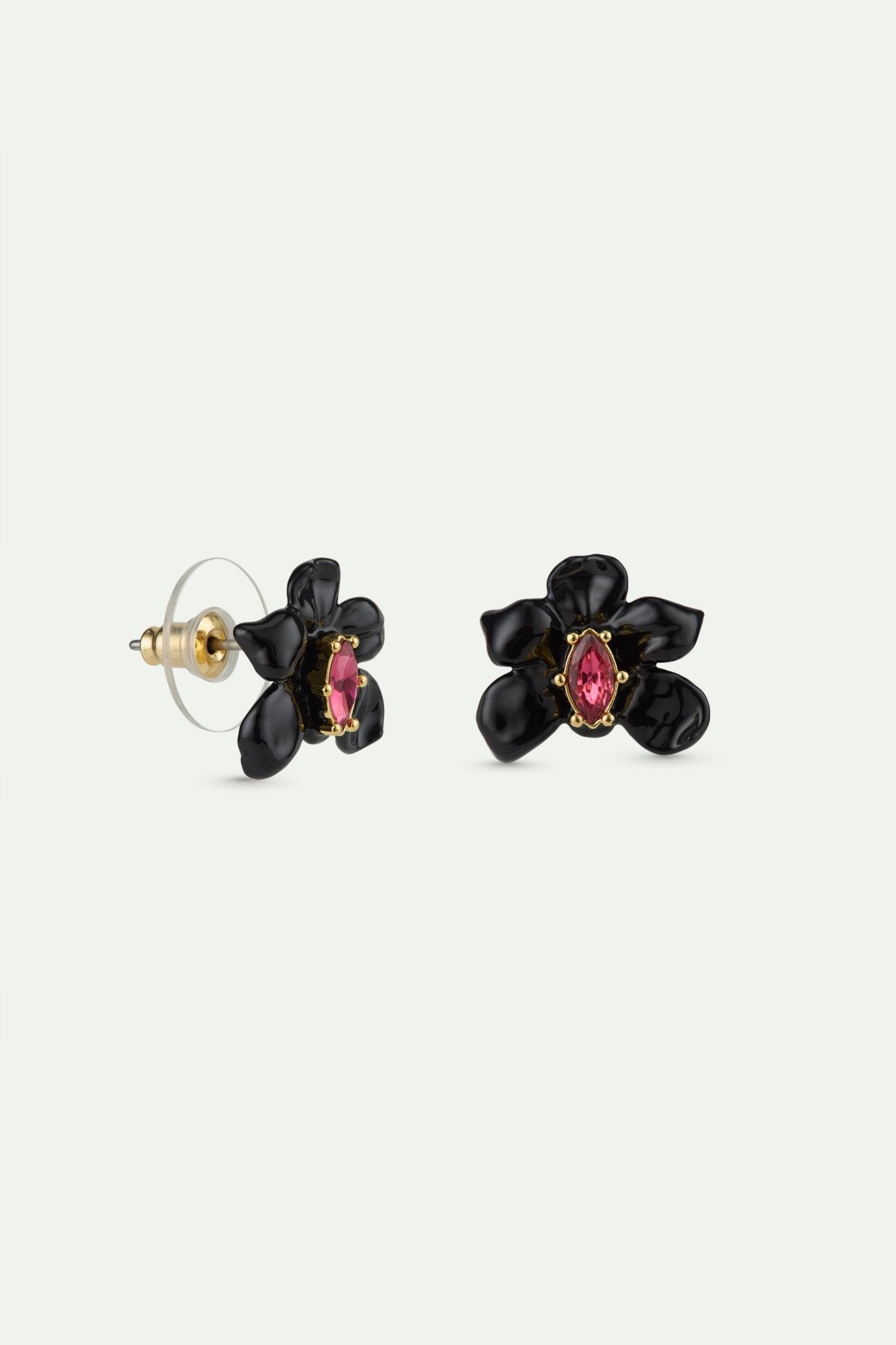 Post Earrings With Black Orchid And Pink Faceted Crystal | AWCC1031 - Les Nereides