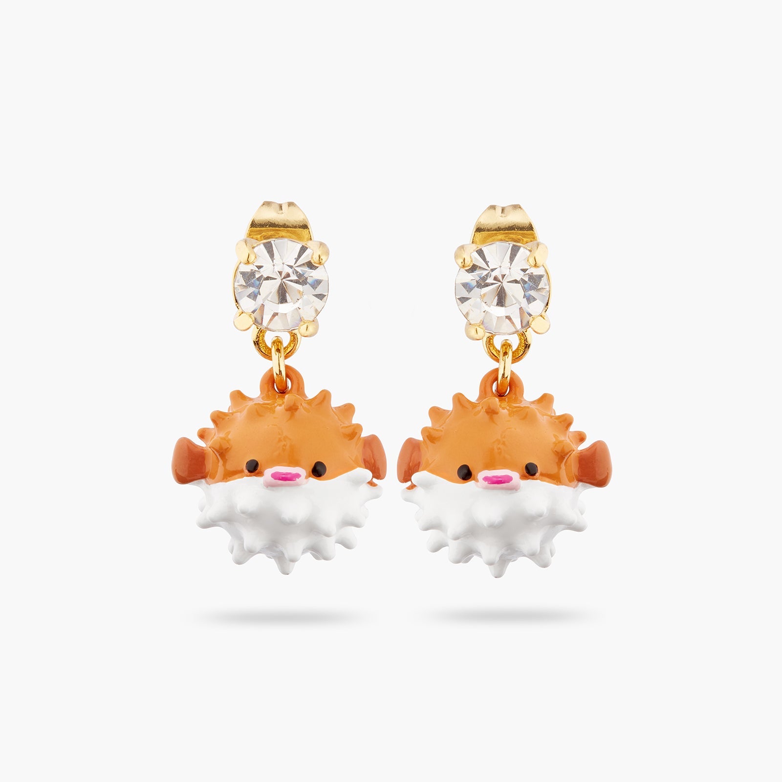 Pufferfish And Cut Stone Earrings | ATOC1051 - Les Nereides