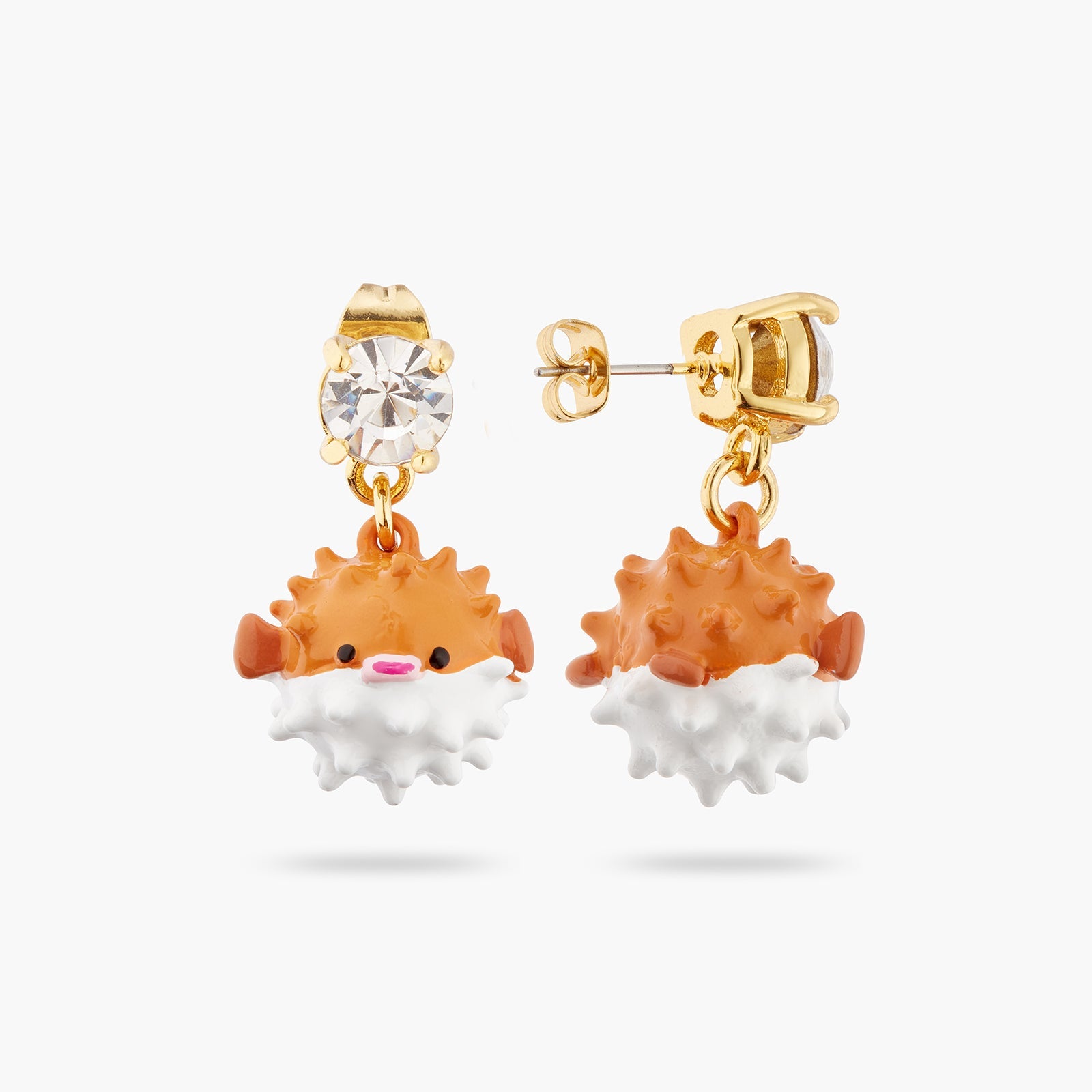 Pufferfish And Cut Stone Earrings | ATOC1051 - Les Nereides