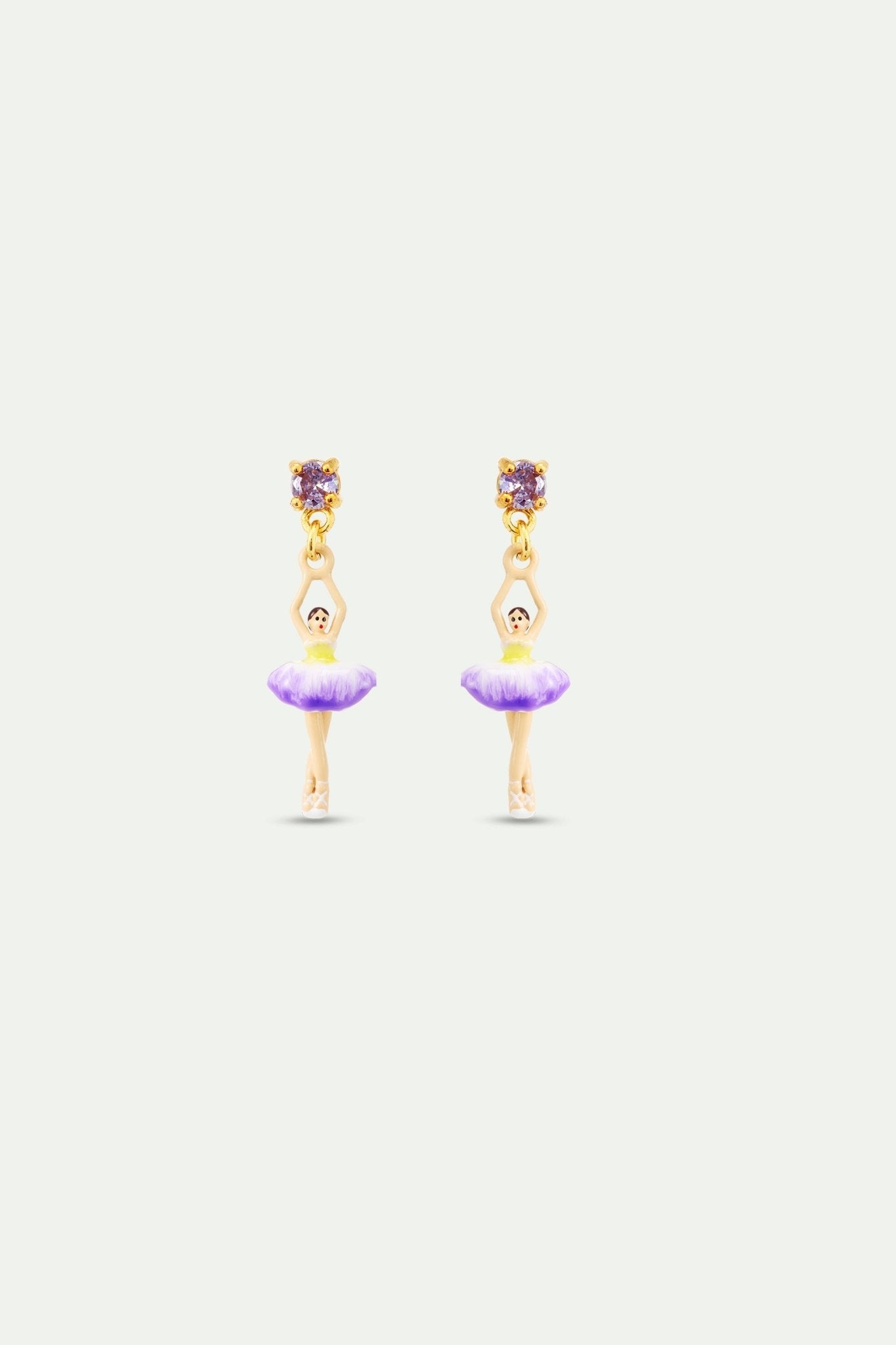 Purple And Yellow Tutu Ballerina Earrings With Purple Crystals | AYMDD1011 - Les Nereides