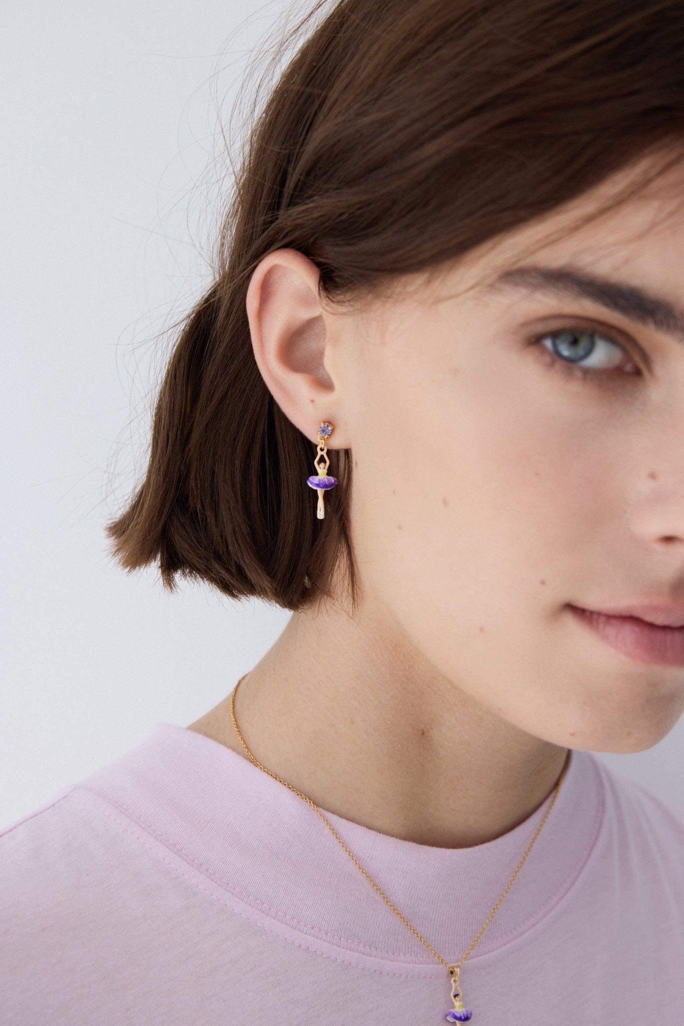 Purple And Yellow Tutu Ballerina Earrings With Purple Crystals | AYMDD1011 - Les Nereides