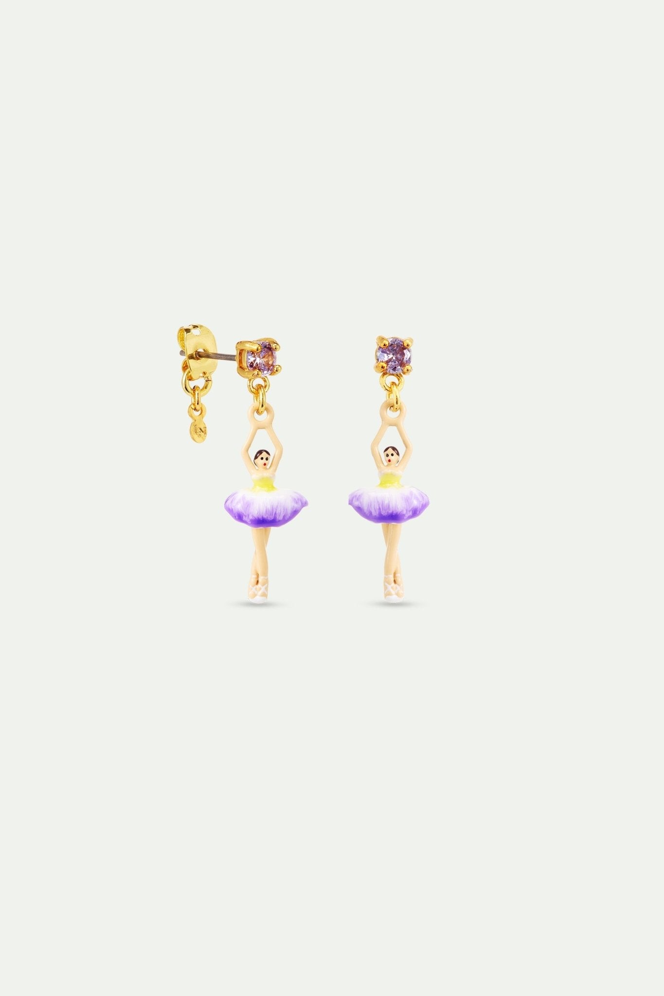 Purple And Yellow Tutu Ballerina Earrings With Purple Crystals | AYMDD1011 - Les Nereides