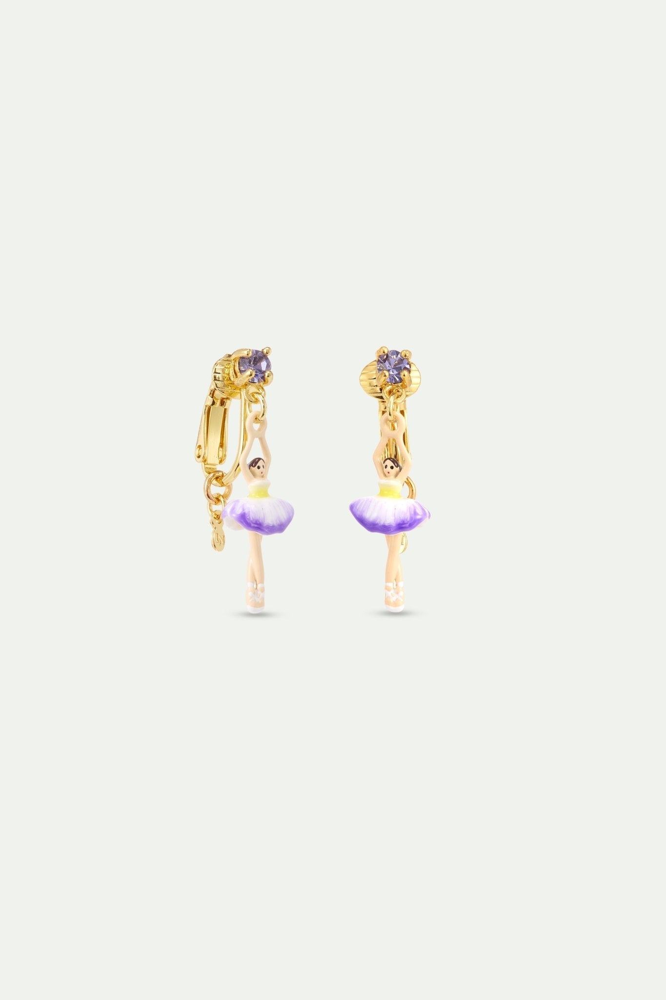 Purple And Yellow Tutu Ballerina Earrings With Purple Crystals | AYMDD1011 - Les Nereides