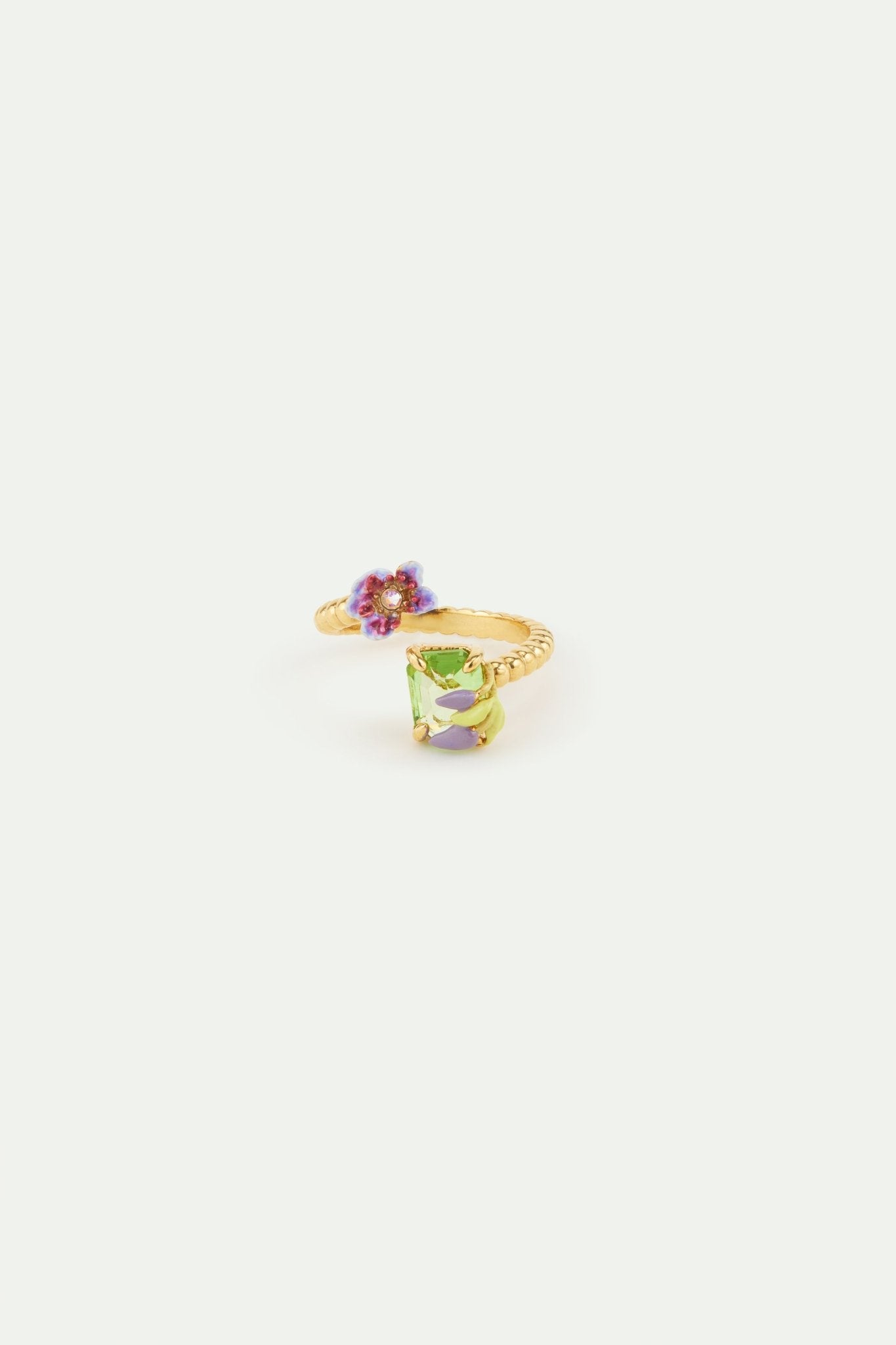 Purple Clematis And Green Emerald - Cut Crystal Adjustable Ring | AWMM6031 - Les Nereides