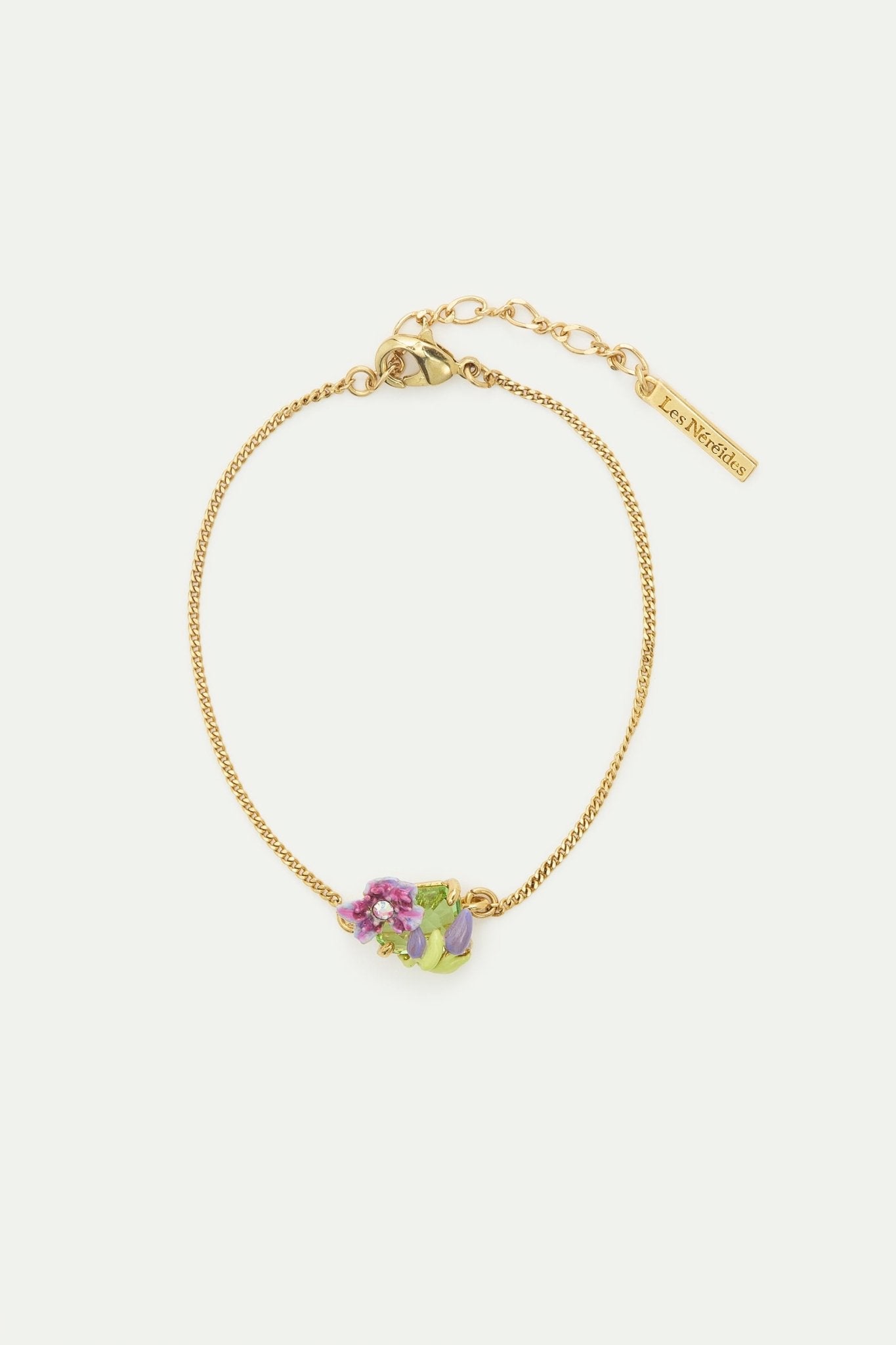 Purple Clematis And Green Emerald - Cut Crystal Pendant Bracelet | AWMM2031 - Les Nereides
