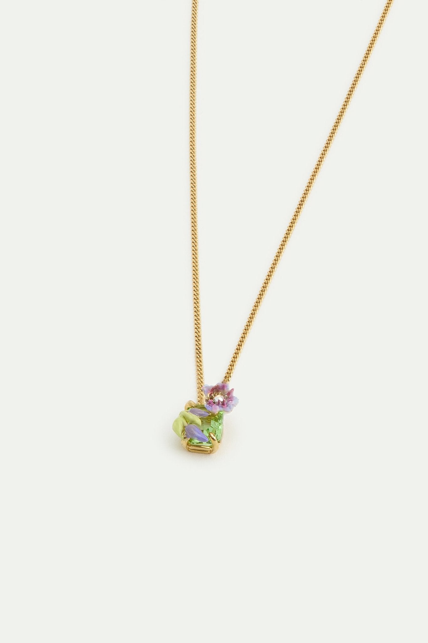 Purple Clematis, Green Emerald - Cut Crystal And Purple Wisteria Pendant Necklace | AWMM3041 - Les Nereides